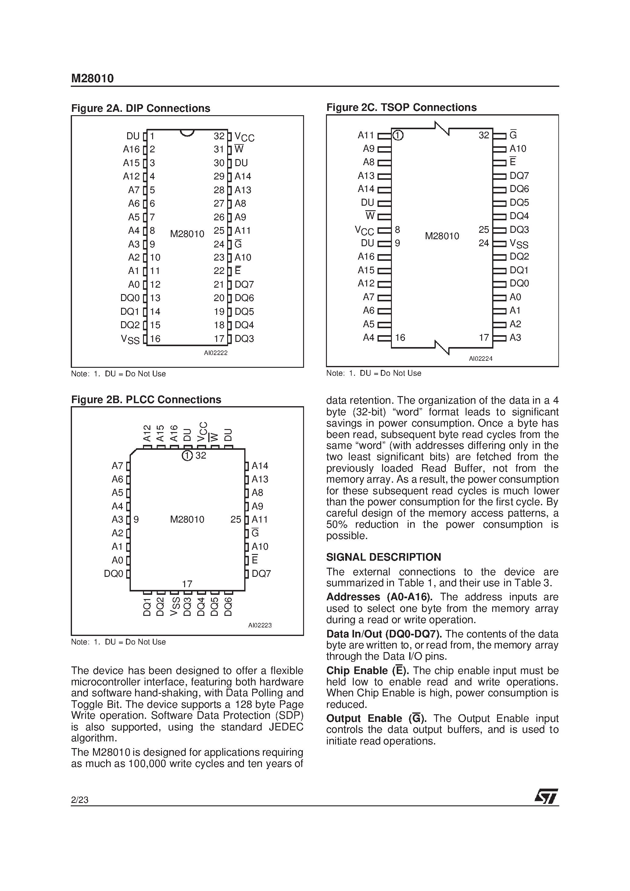 Datasheet M28010-12NA6T - 1 Mbit 128K x 8 Parallel EEPROM With Software Data Protection page 2