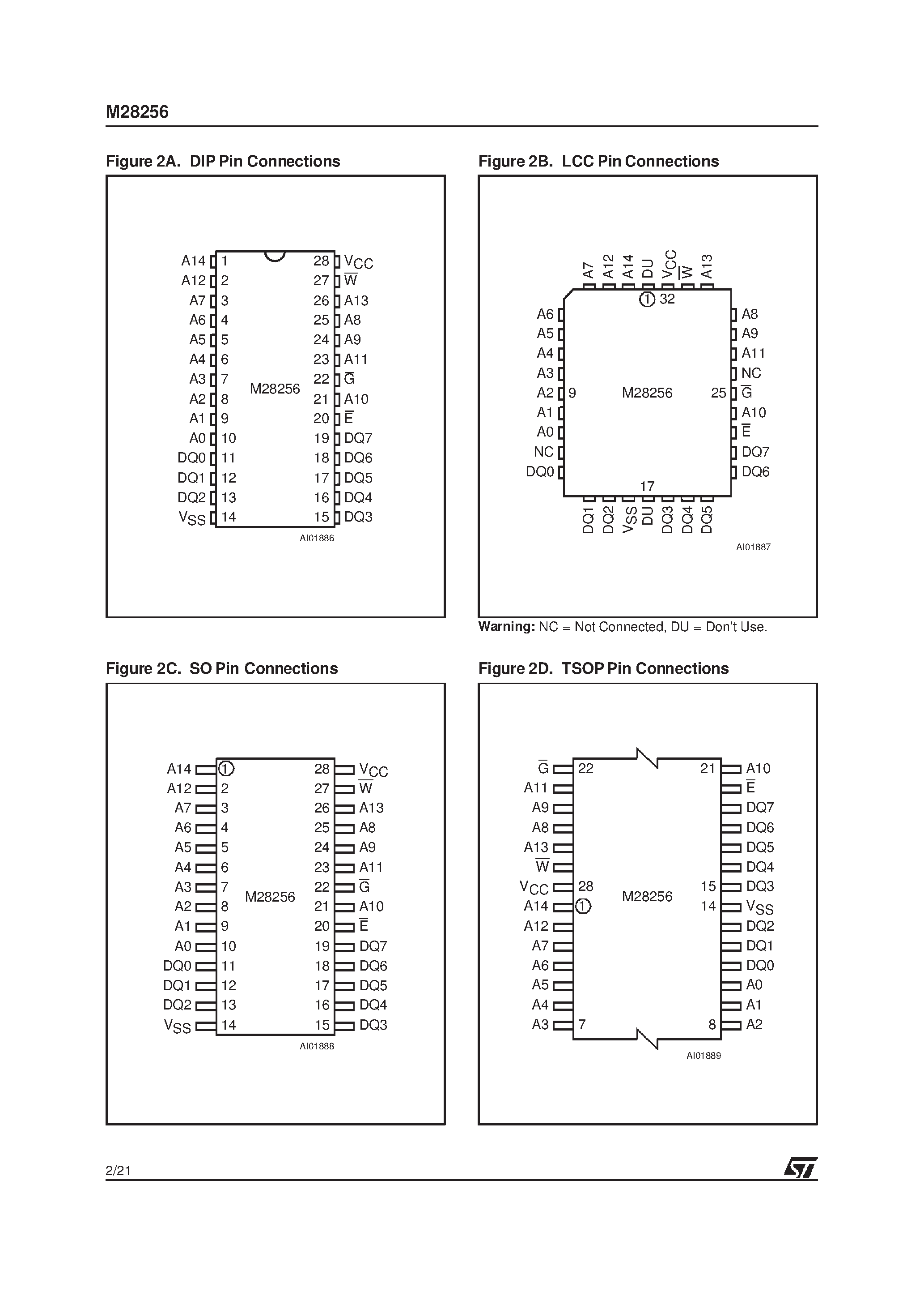 Datasheet M28010-25WNA6T page 2 Datasheet M28010-25WNA6T - 1 Mbit 128K x 8 Parallel EEPROM With Software Data Protection page 2