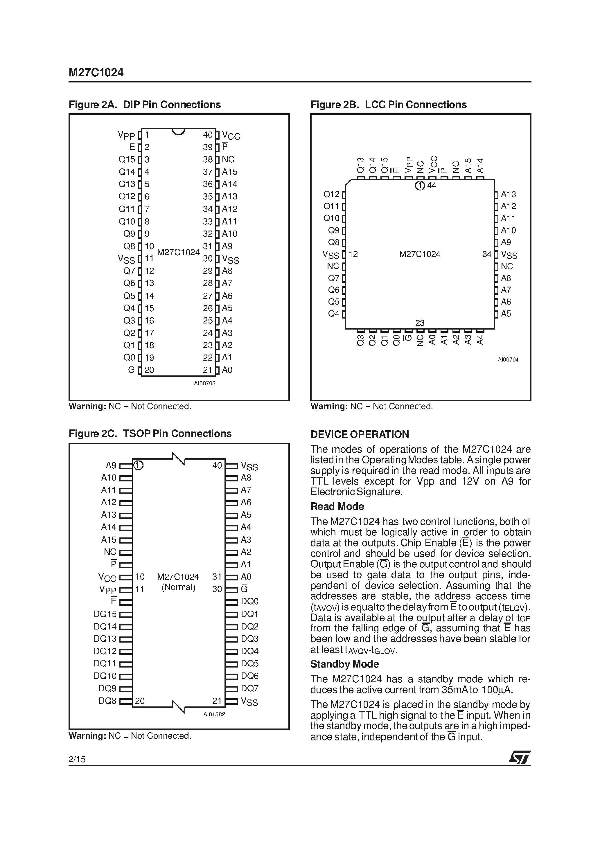 Datasheet M27C1024-35C3X - 1 Mbit 64Kb x16 UV EPROM and OTP EPROM page 2