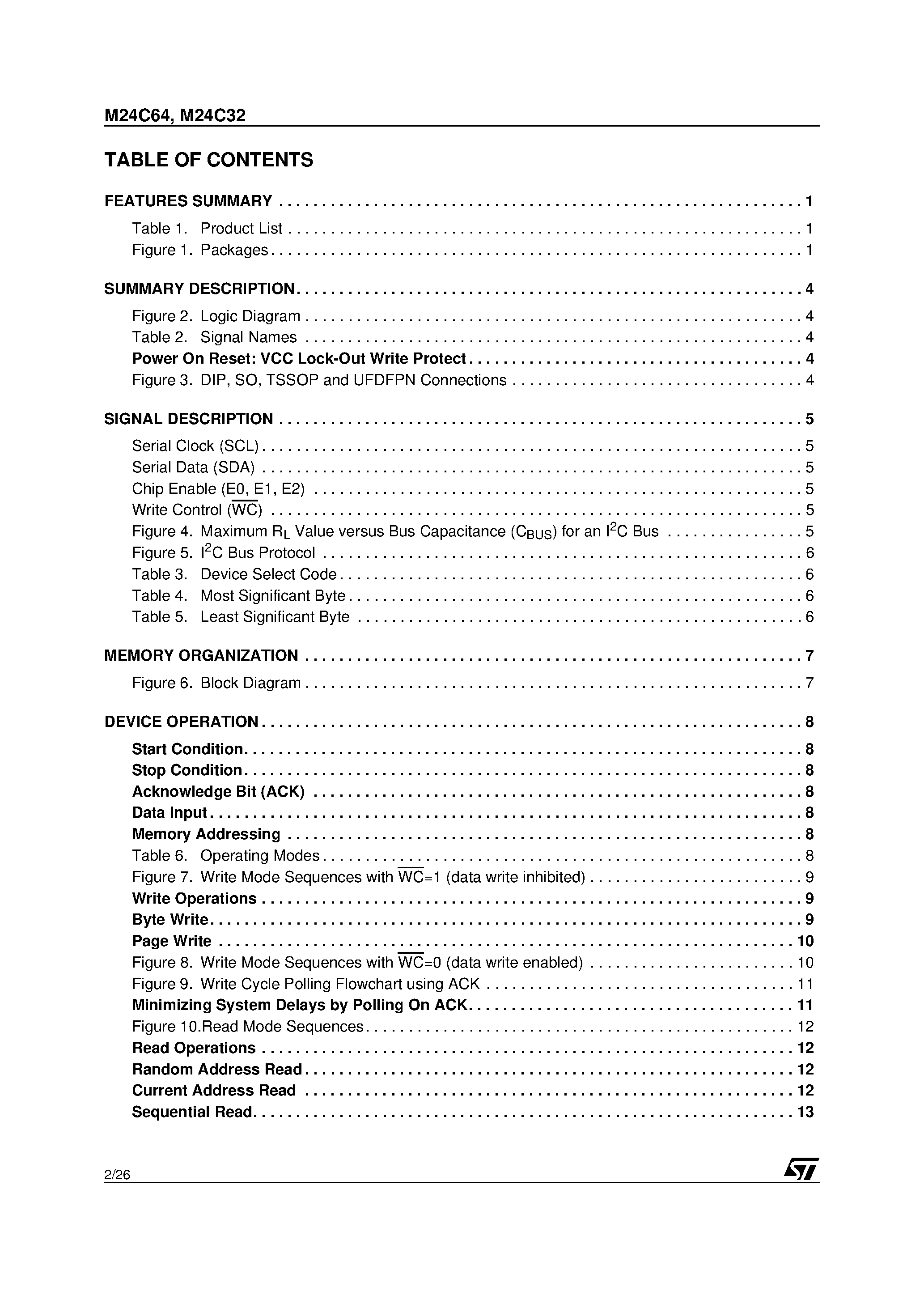 Datasheet M24C32-W page 2 Datasheet M24C32-W - 64Kbit and 32Kbit Serial IC Bus EEPROM page 2