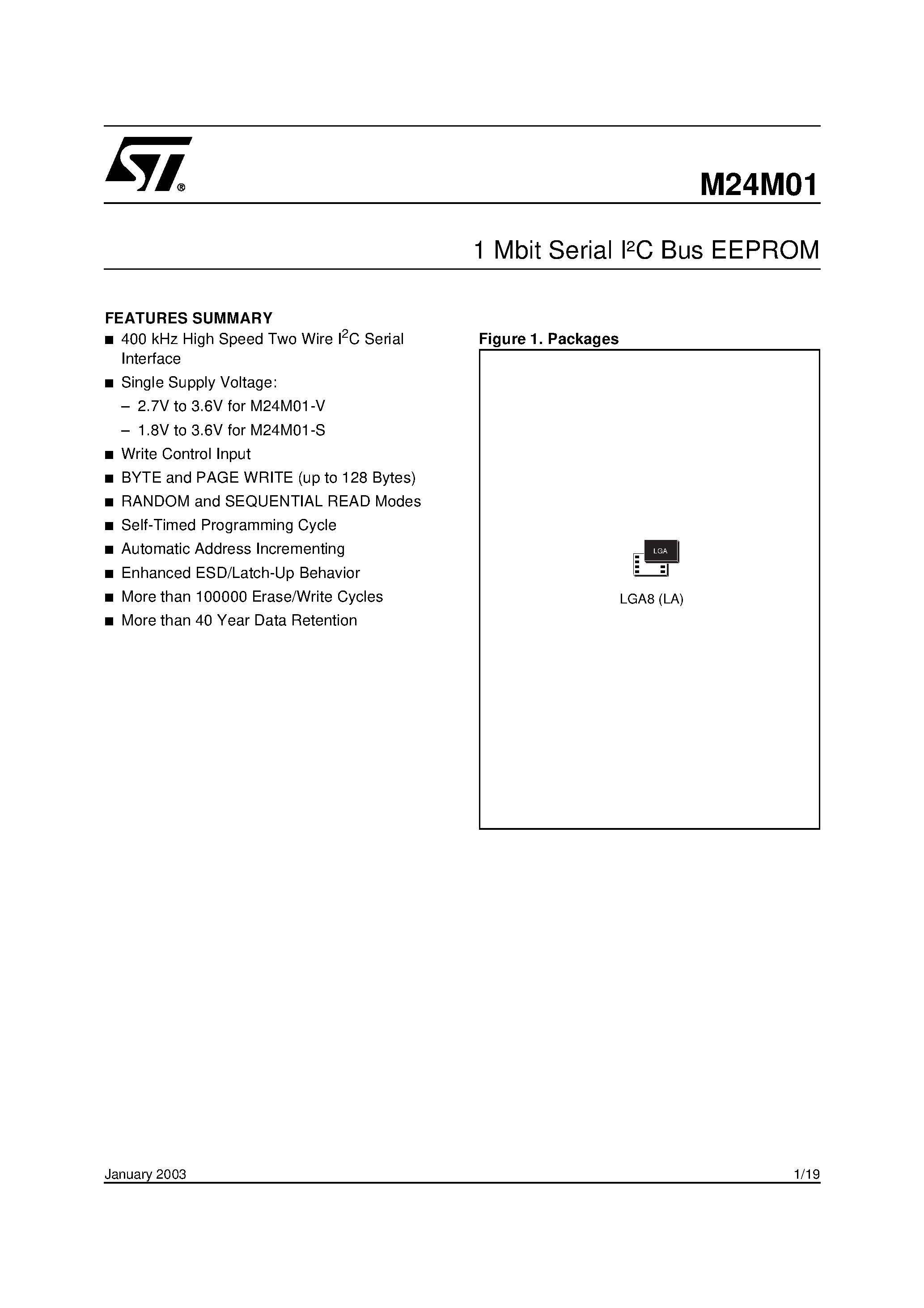 Datasheet M24M01-S - 1 Mbit Serial IC Bus EEPROM page 1