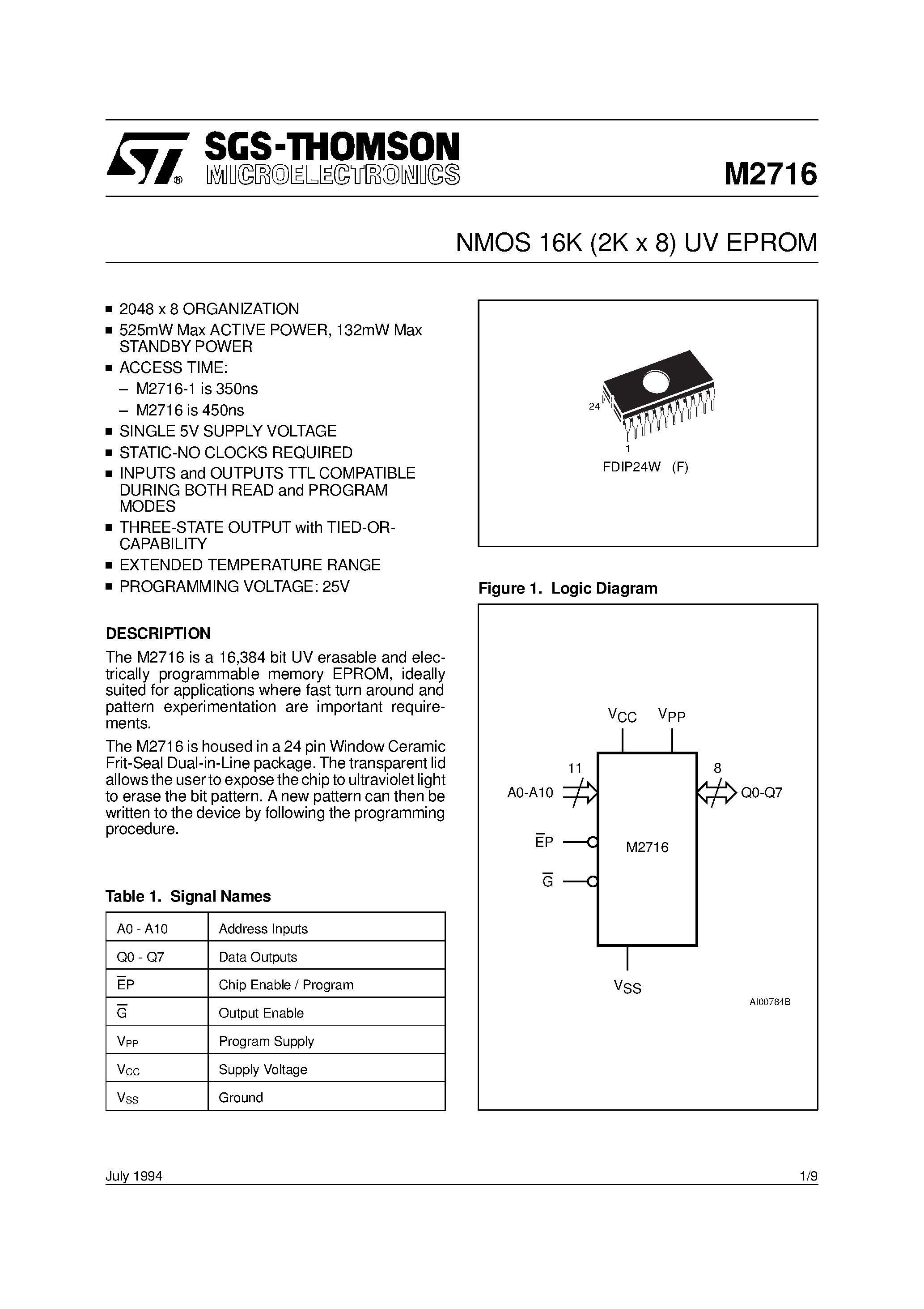 Даташит на микросхему M27128A-1F1 страница 1 Даташит M27128A-1F1 - NMOS 16K 2K x 8 UV EPROM страница 1