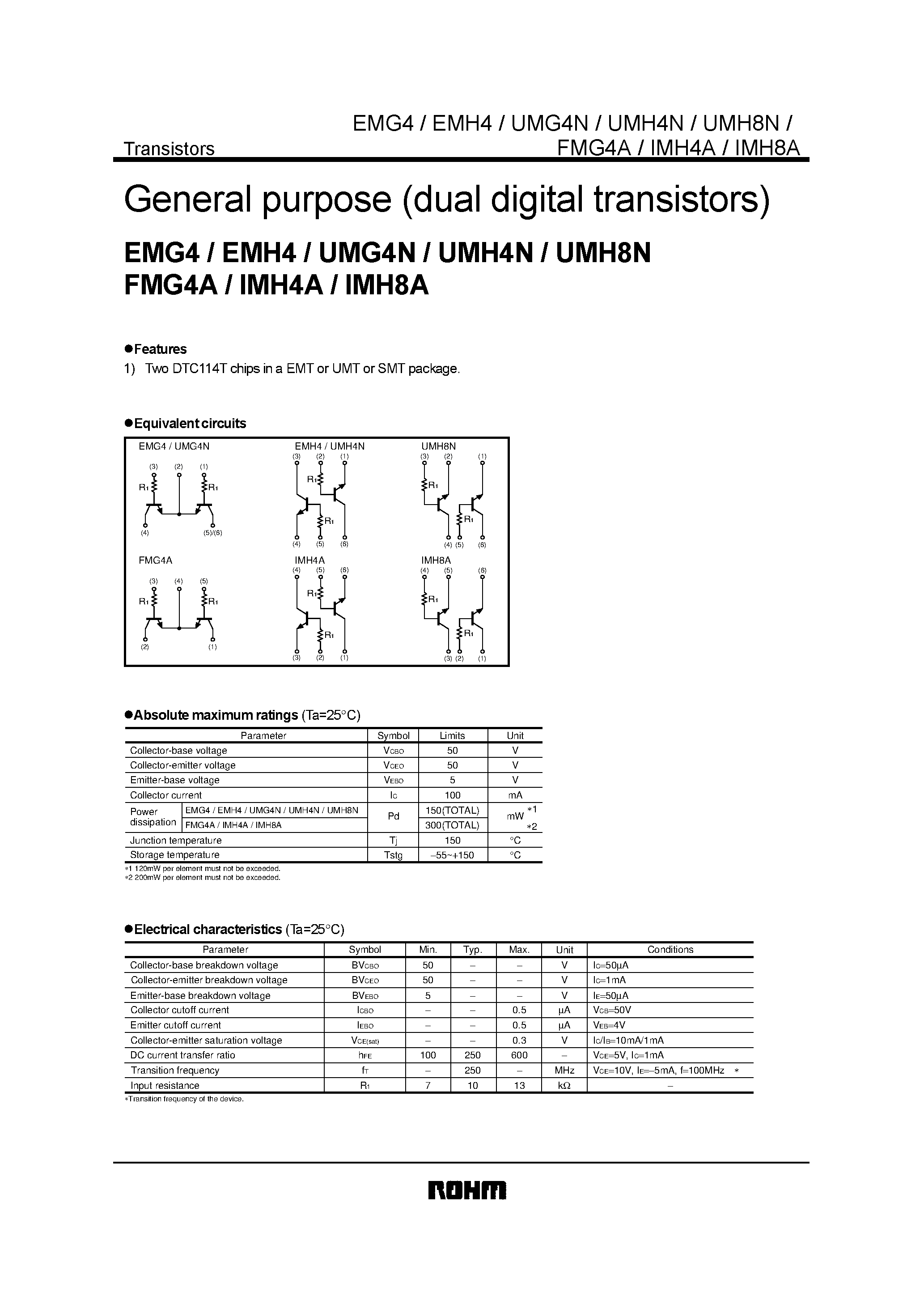 Даташит FMG4A - General purpose (dual digital transistors) страница 1