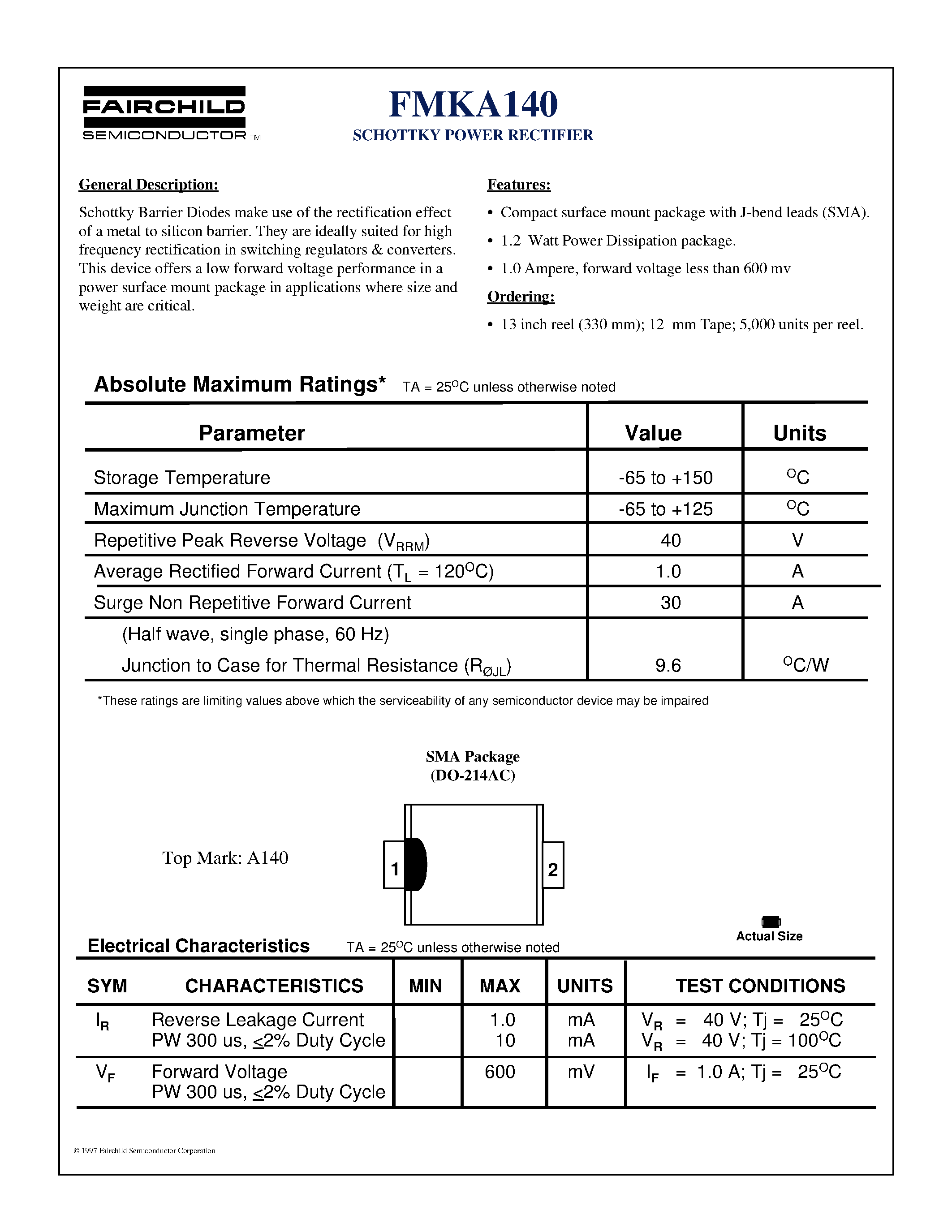 Datasheet FMKA140 page 1 Datasheet FMKA140 - SCHOTTKY POWER RECTIFIER page 1