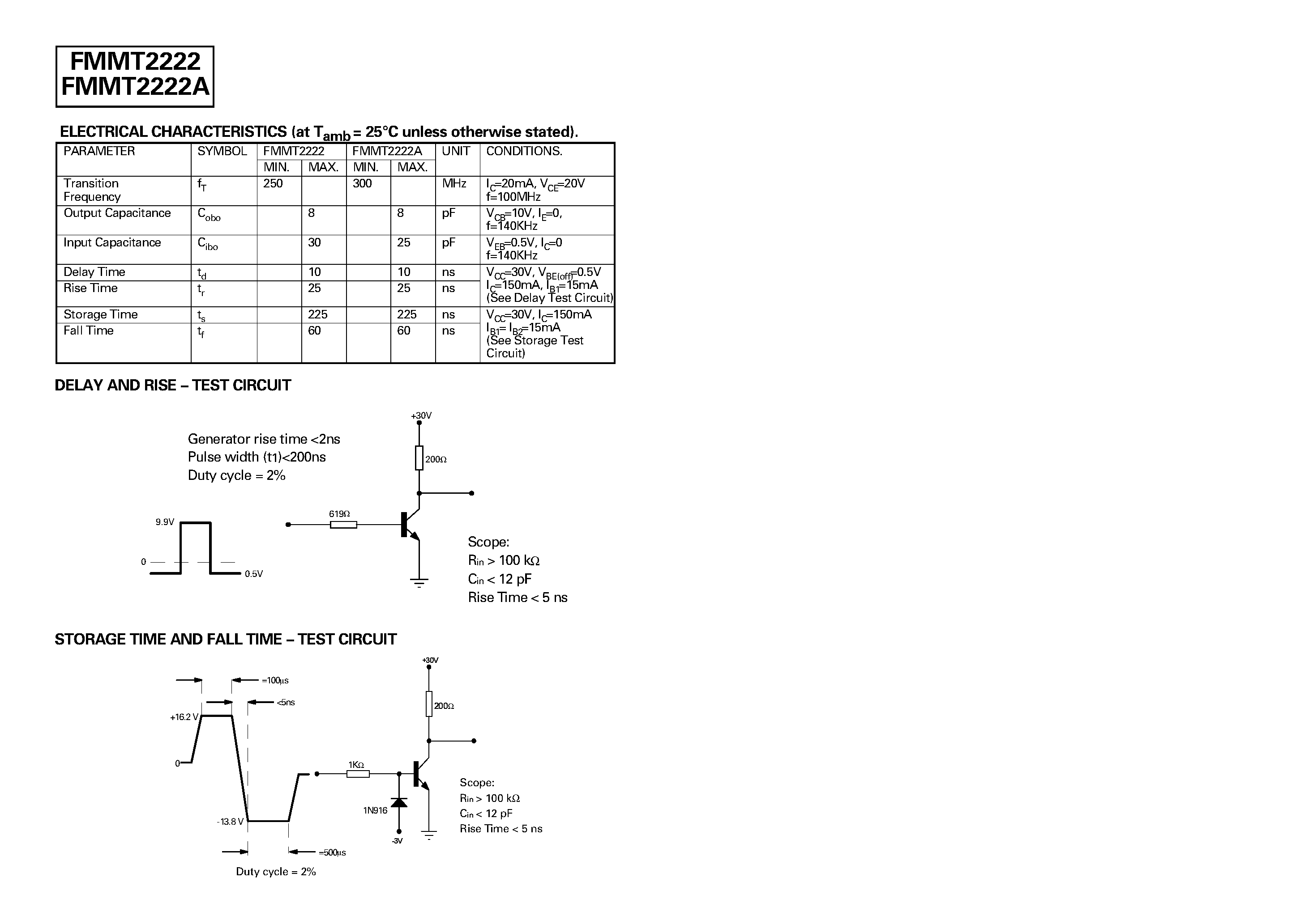 Datasheet FMMT2222AR-3P page 2 Datasheet FMMT2222AR-3P - SOT23 NPN SILICON PLANAR SWITCHING TRANSISTORS page 2