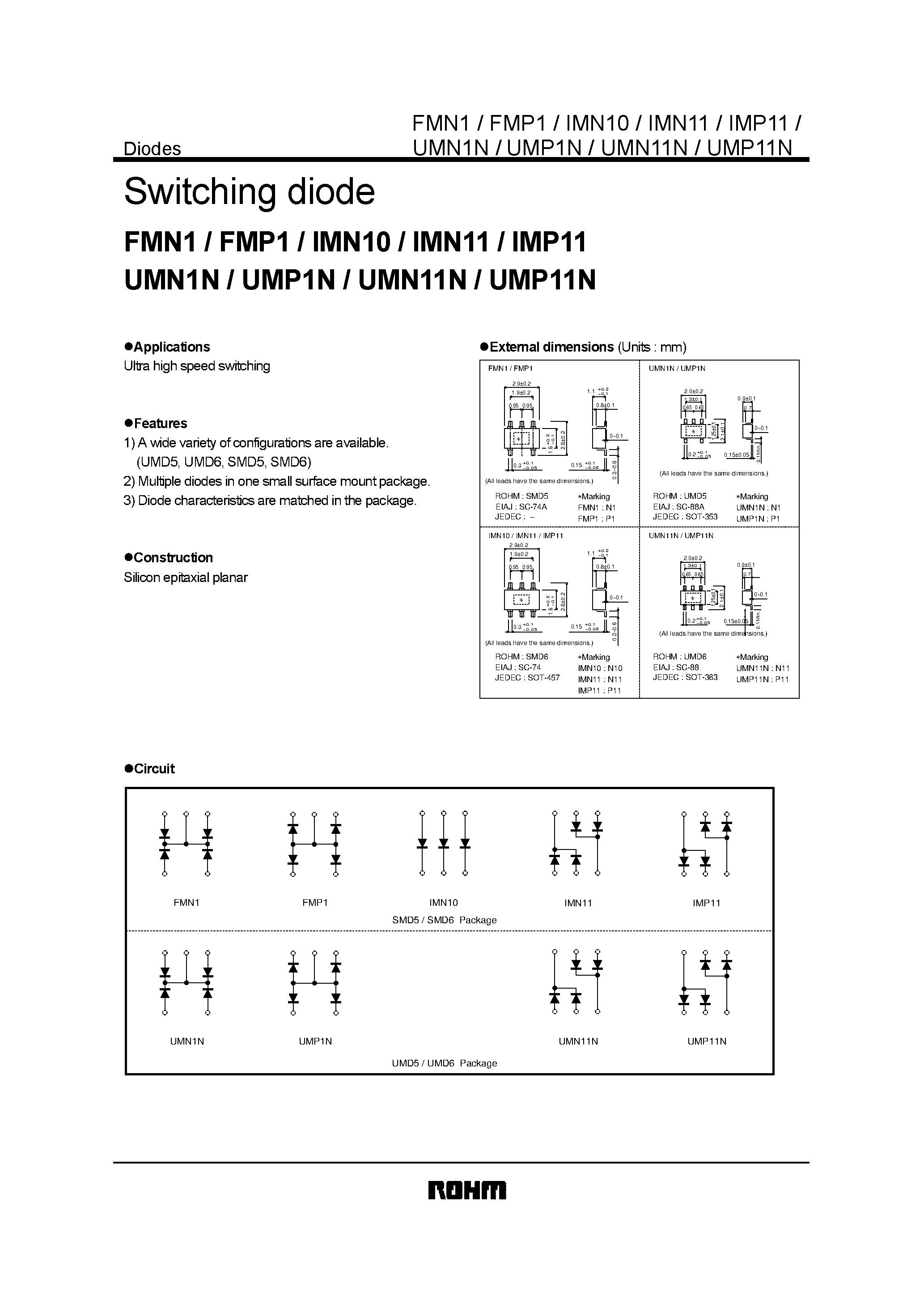 Даташит на микросхему FMN1 страница 1 Даташит FMN1 - Switching diode страница 1