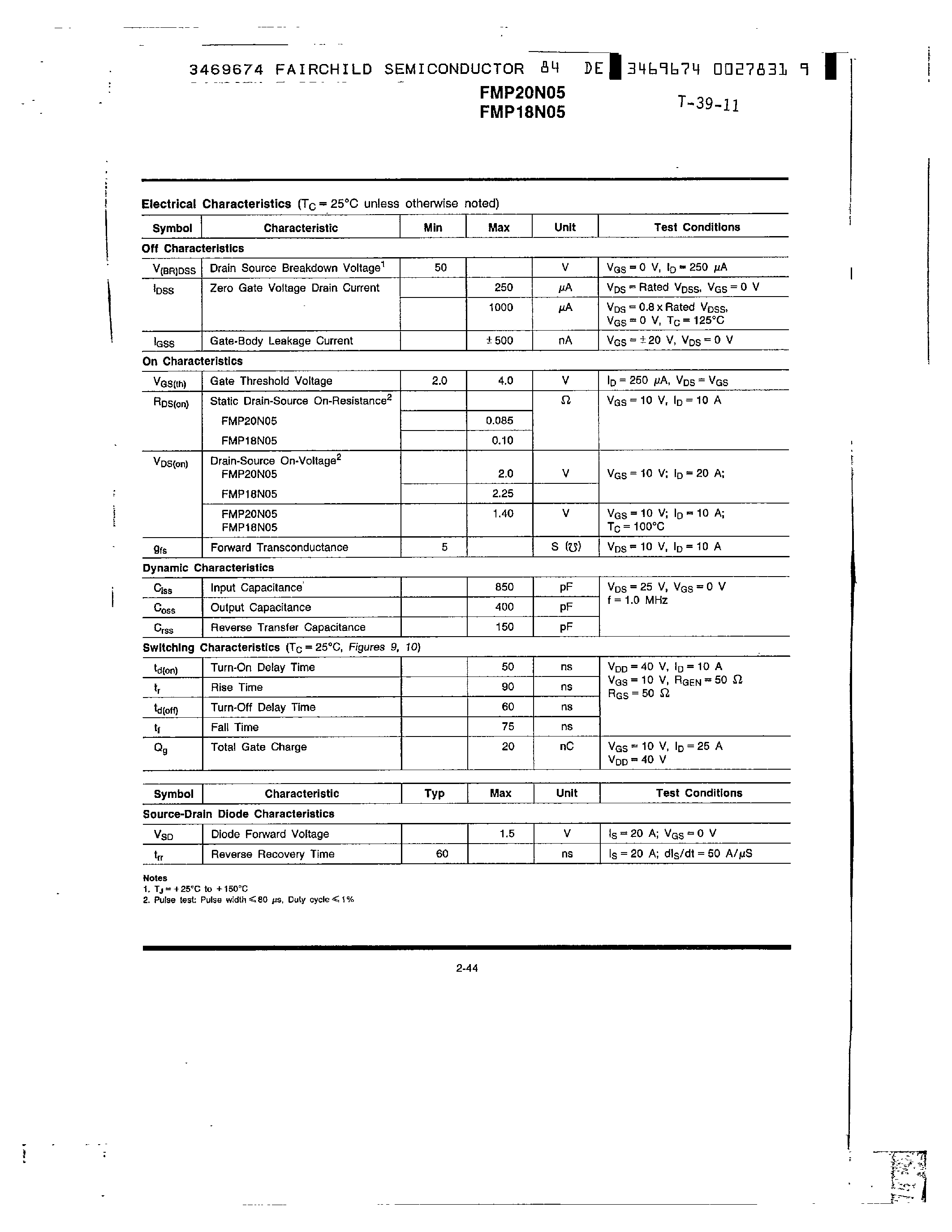 Datasheet FMP20N05 - N-Channel Power MOSFETs/ 18-20 A/ 50 V page 2