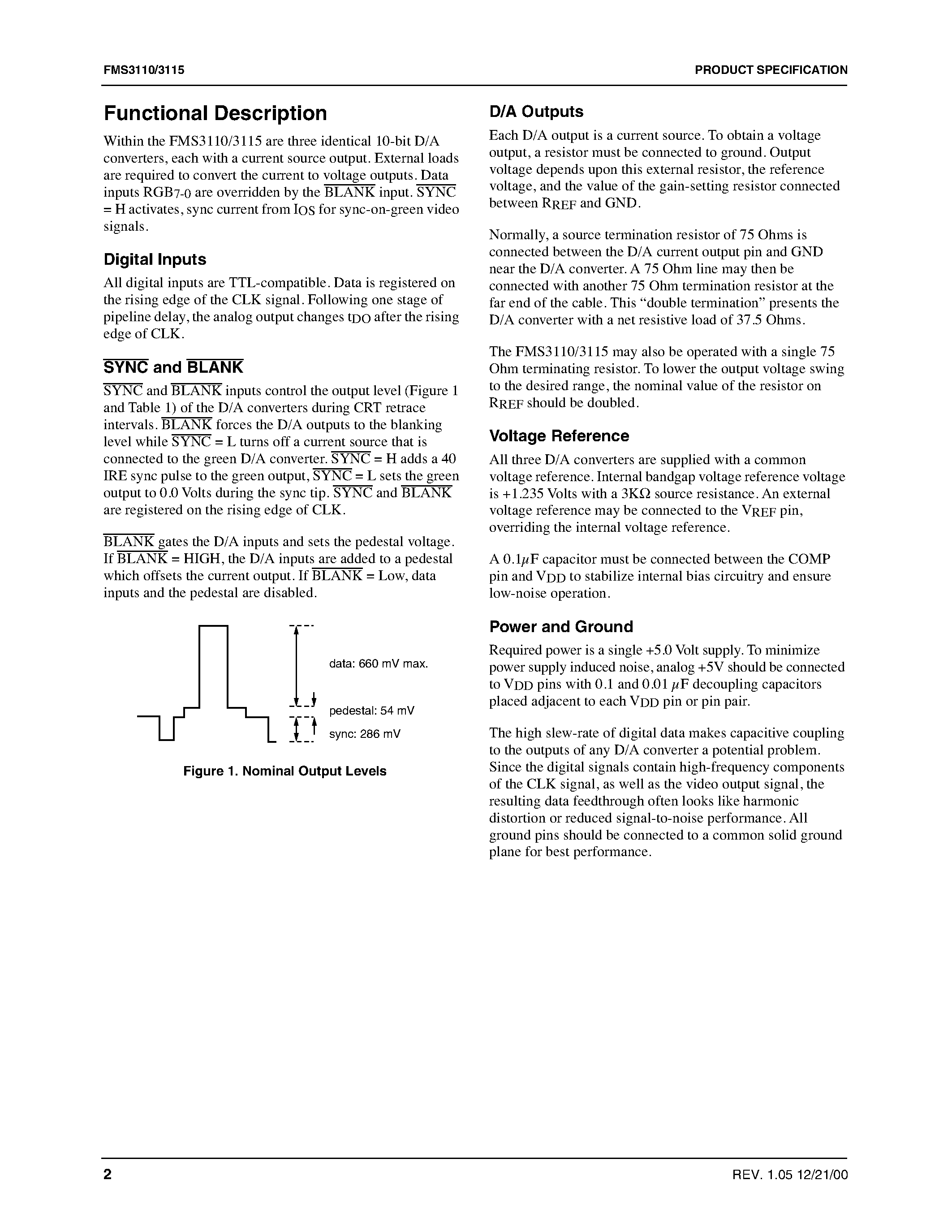 Datasheet FMS3110KRC - Triple Video D/A Converters 3 x 10 bit/ 150 Ms/s page 2