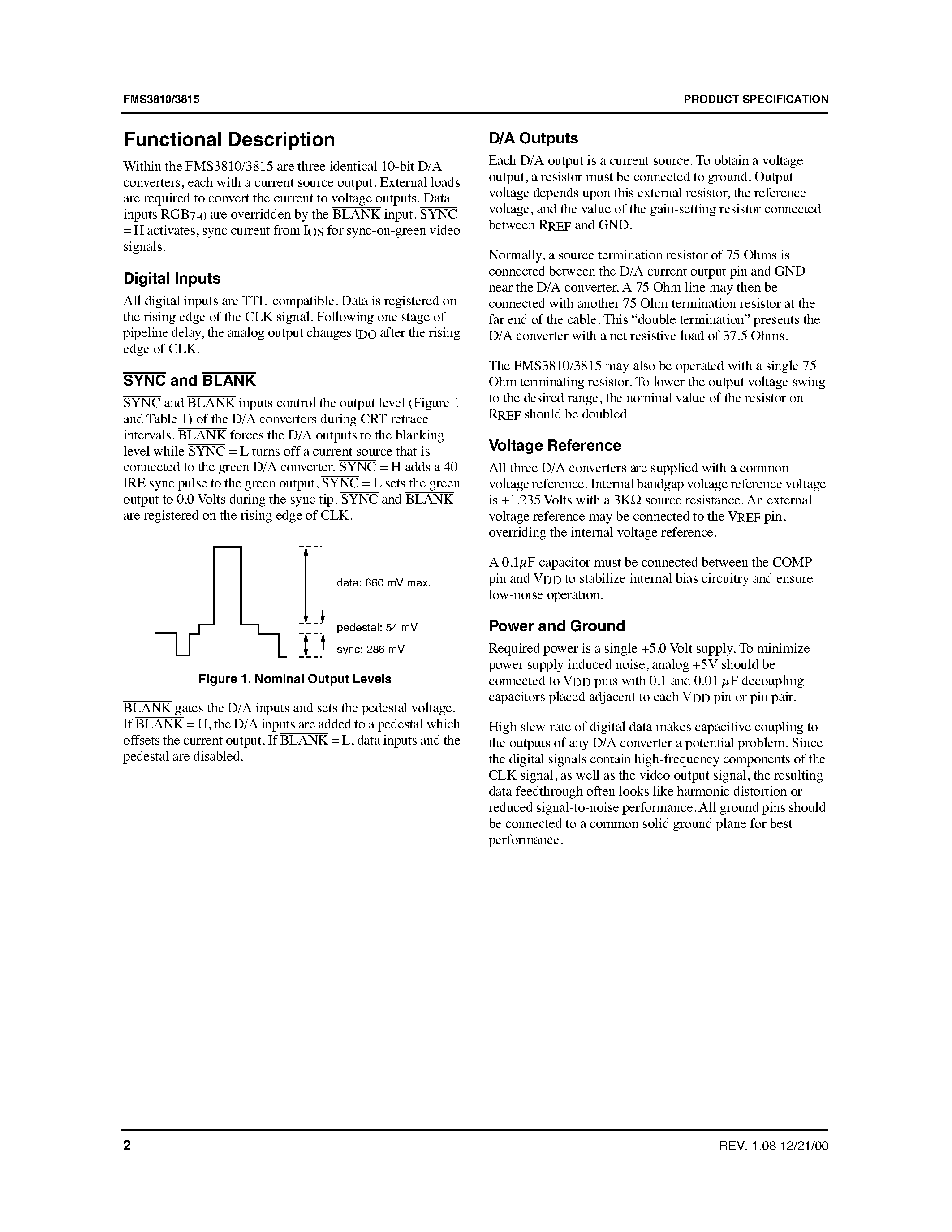 Datasheet FMS3810KRC page 2 Datasheet FMS3810KRC - Triple Video D/A Converters 3 x 8 bit/ 150 Ms/s page 2