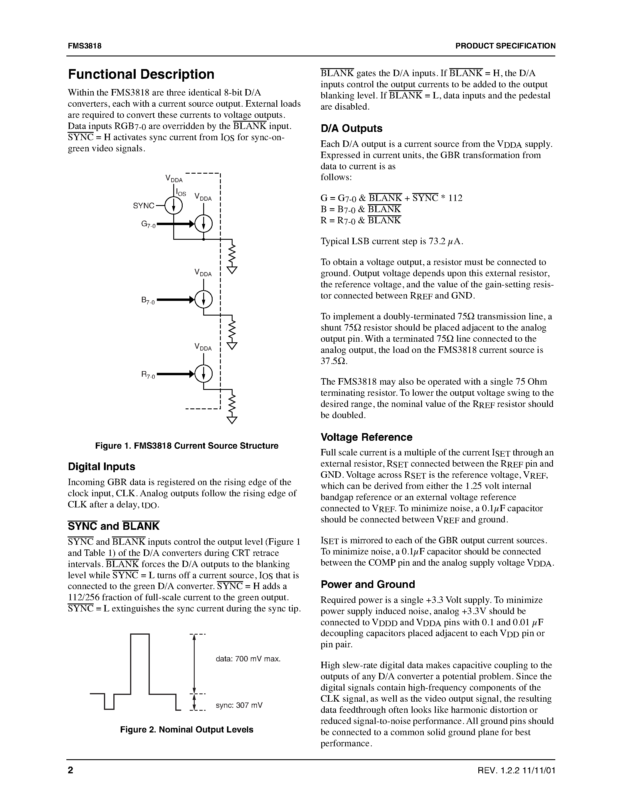 Datasheet FMS3818KRC - Triple Video D/A Converter 3 x 8 bit/ 180 Ms/s page 2