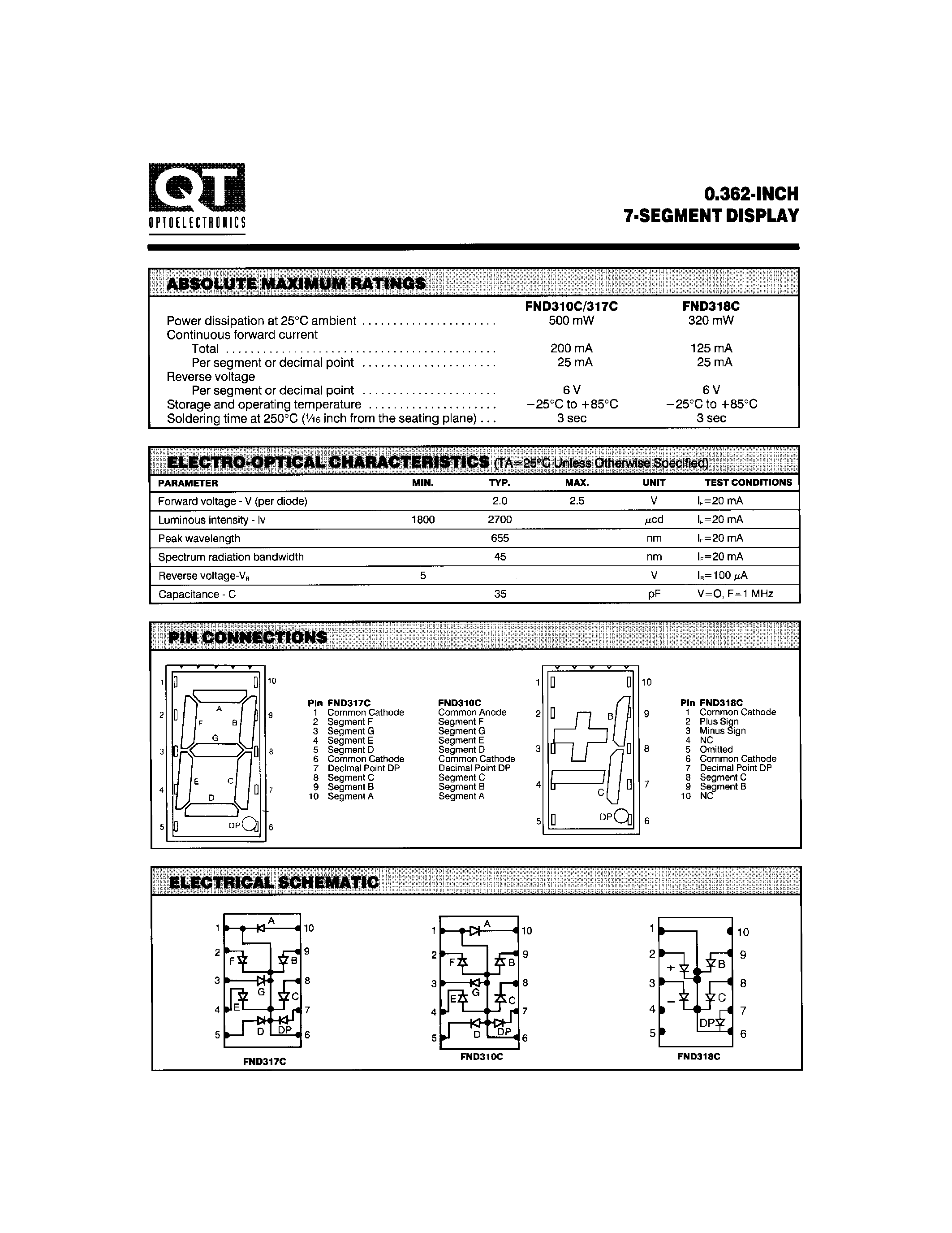 Datasheet FND317C - 0.362-INCH 7-SEGMENT DISPLAY page 2