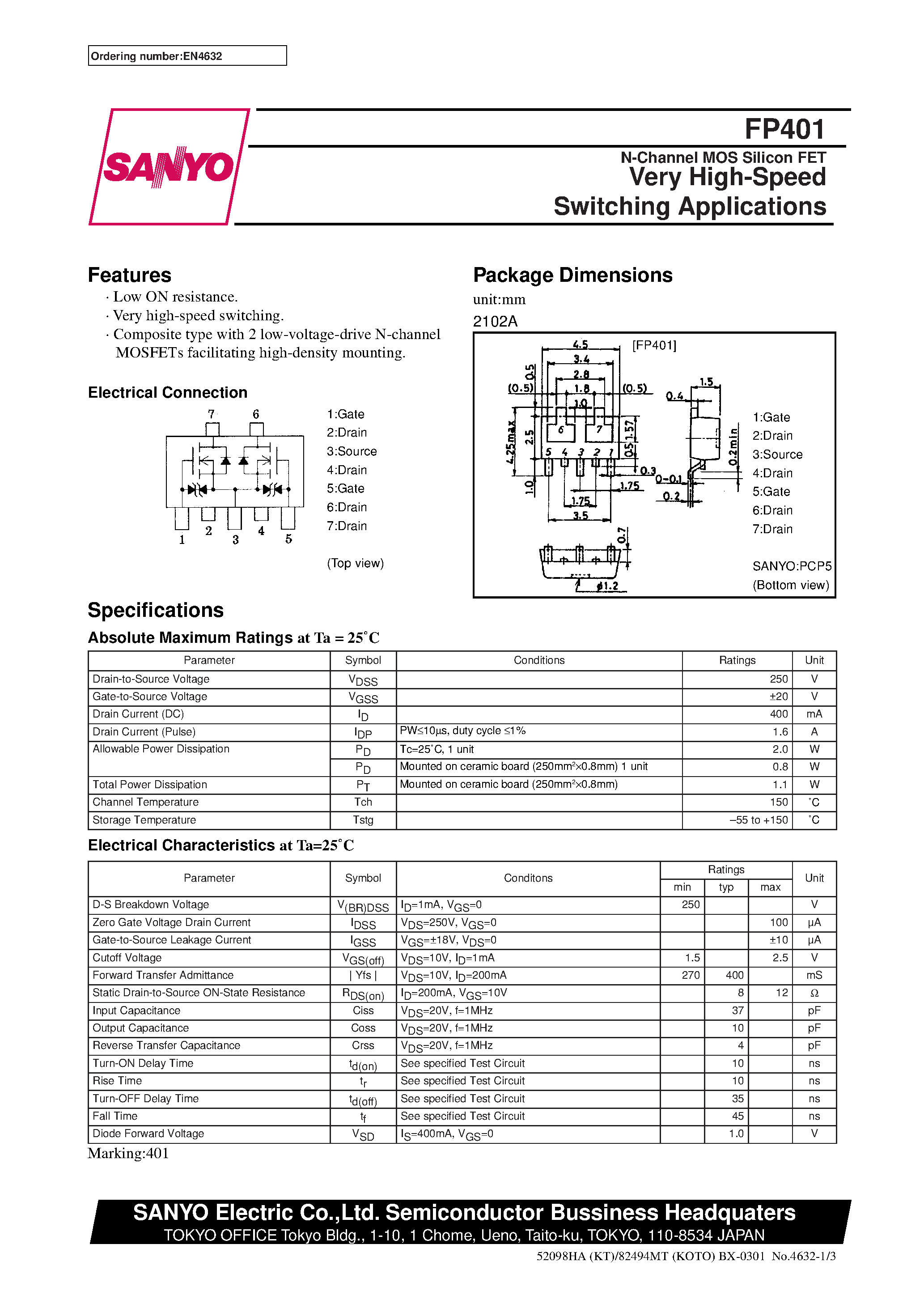 Даташит на микросхему FP401 страница 1 Даташит FP401 - Very High-Speed Switching Applications страница 1