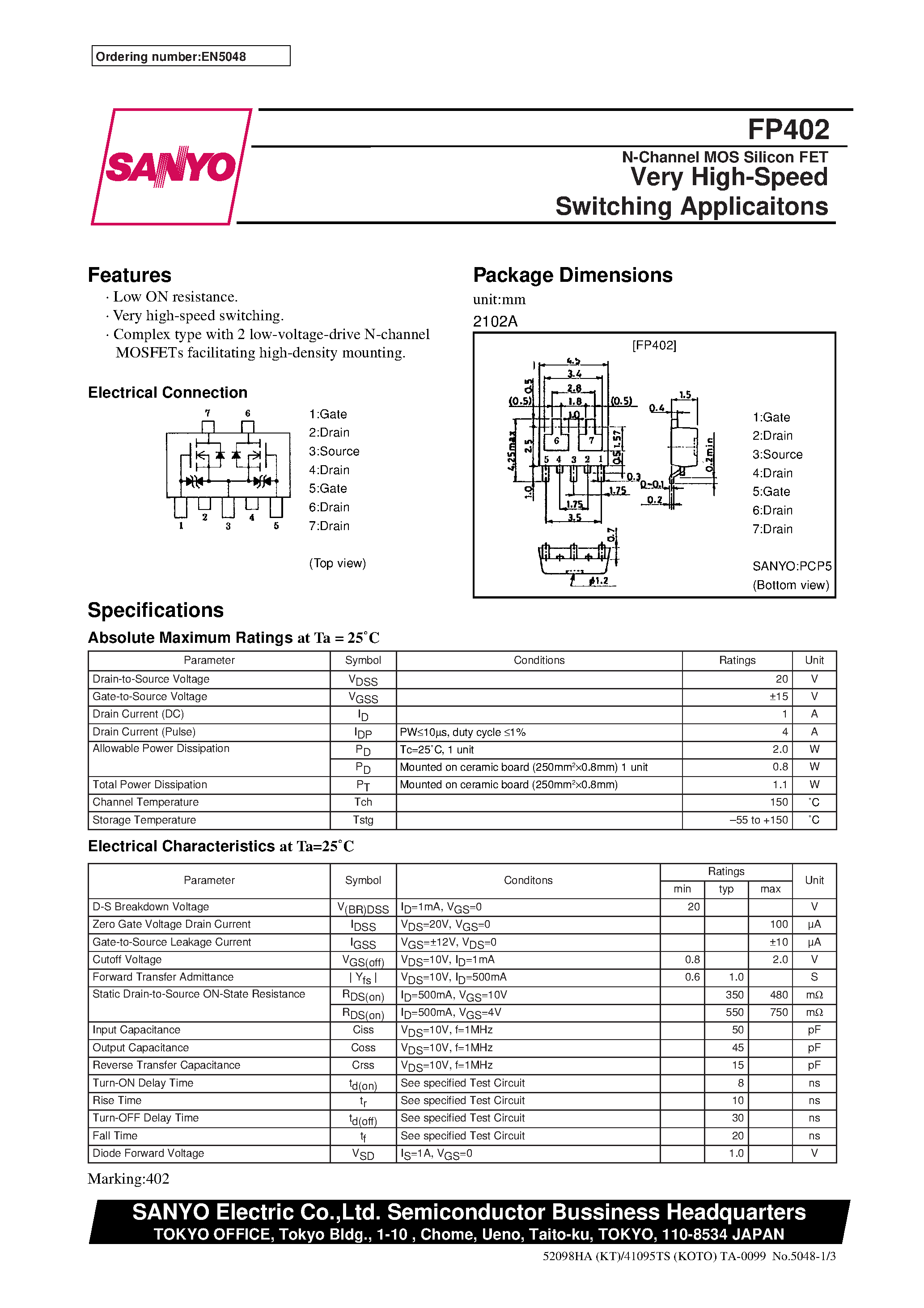 Даташит FP402 - Very High-Speed Switching Applicaitons страница 1