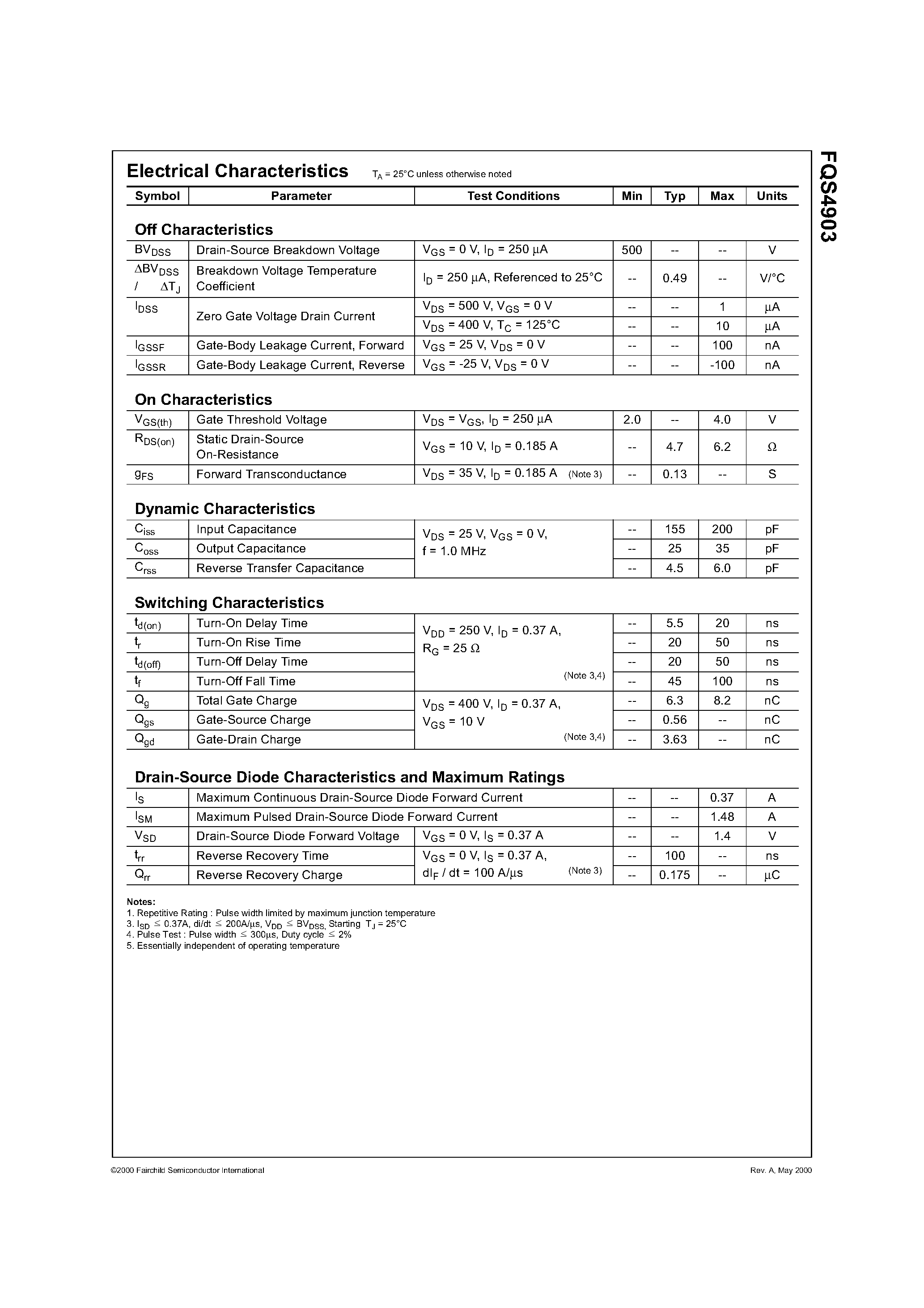 Datasheet FQS4903 - 500V Dual N-Channel MOSFET page 2