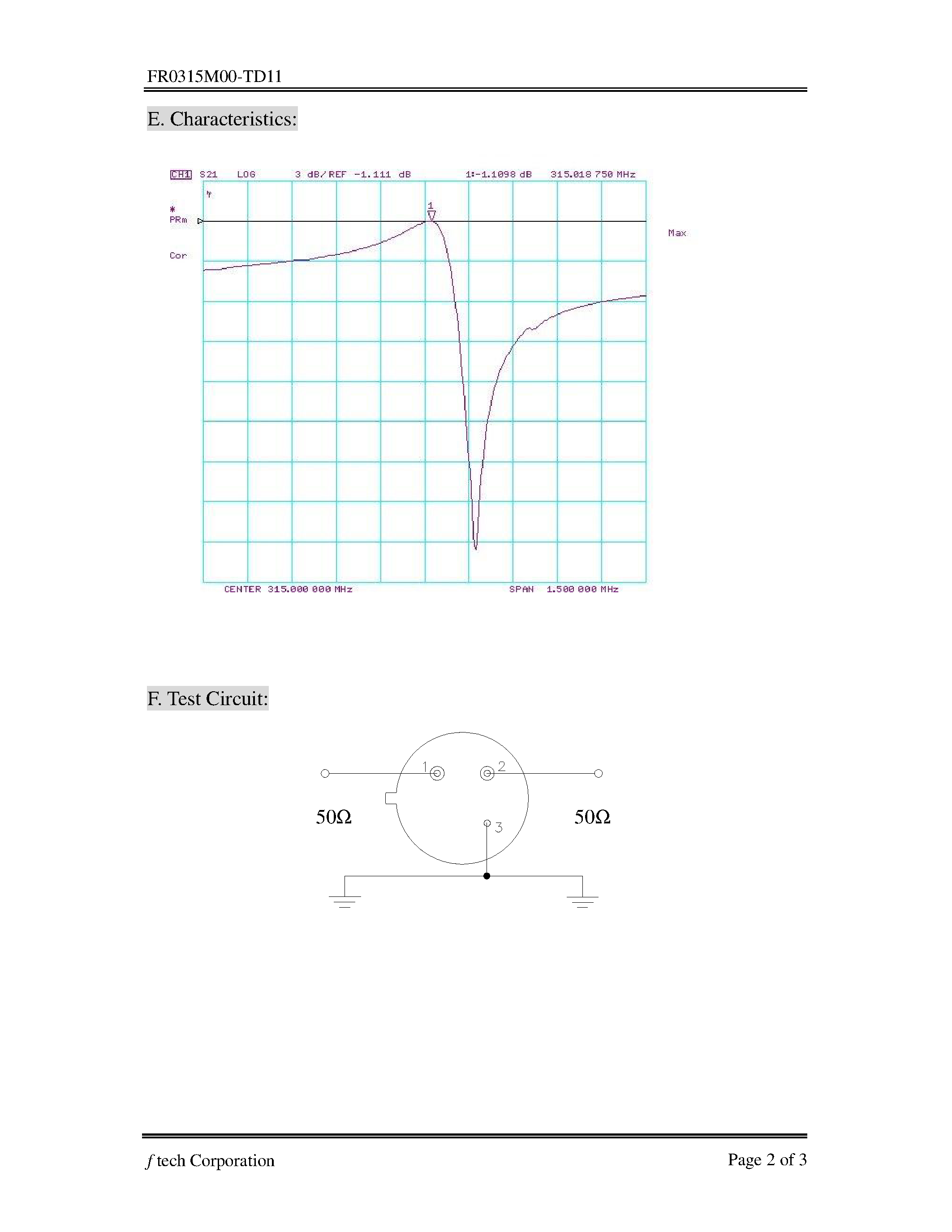 Datasheet FR0315M00-TD11 page 2 Datasheet FR0315M00-TD11 - 315 MHz SAW Resonator page 2