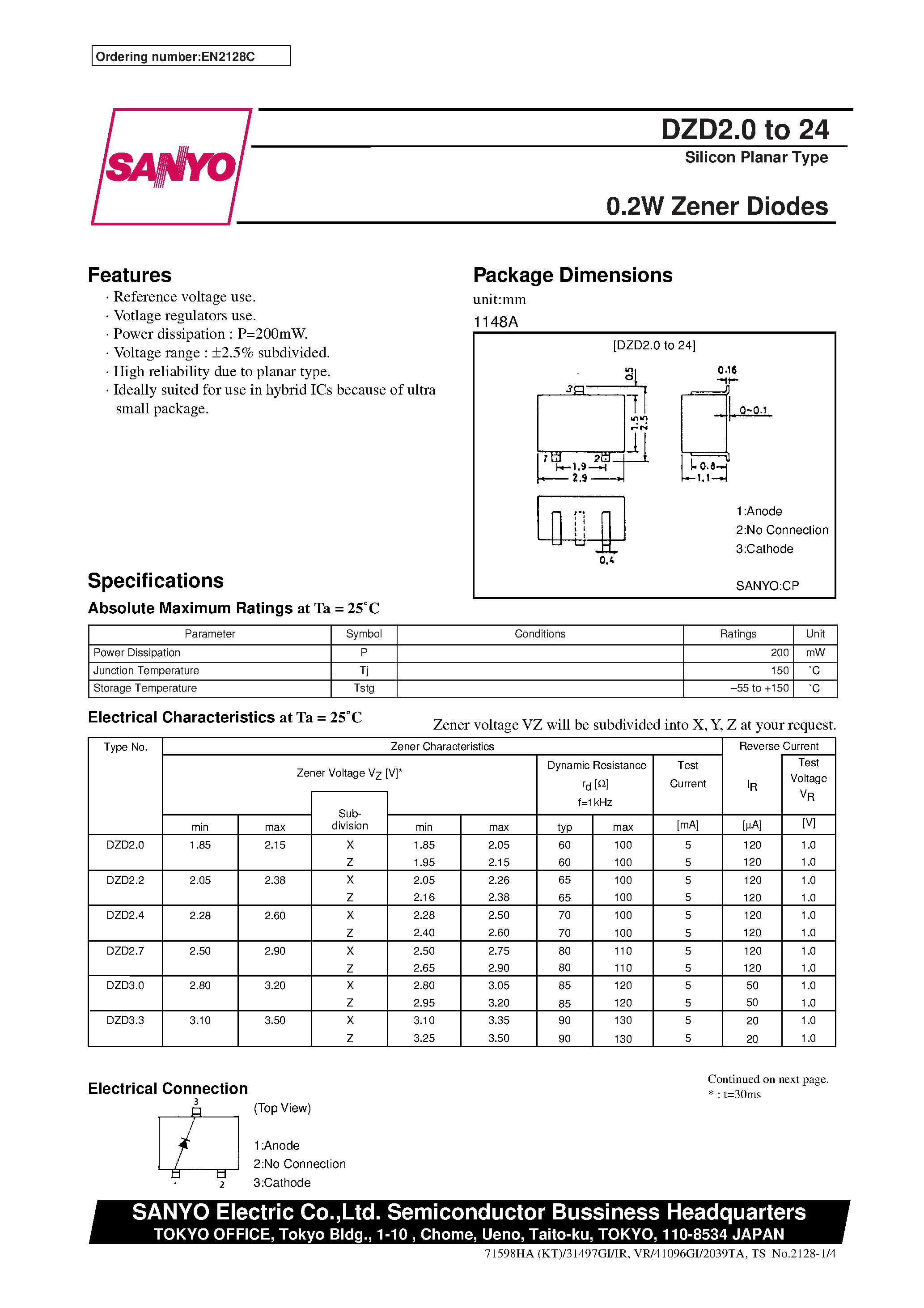 Datasheet DZD3.3 - 0.2W Zener Diodes page 1