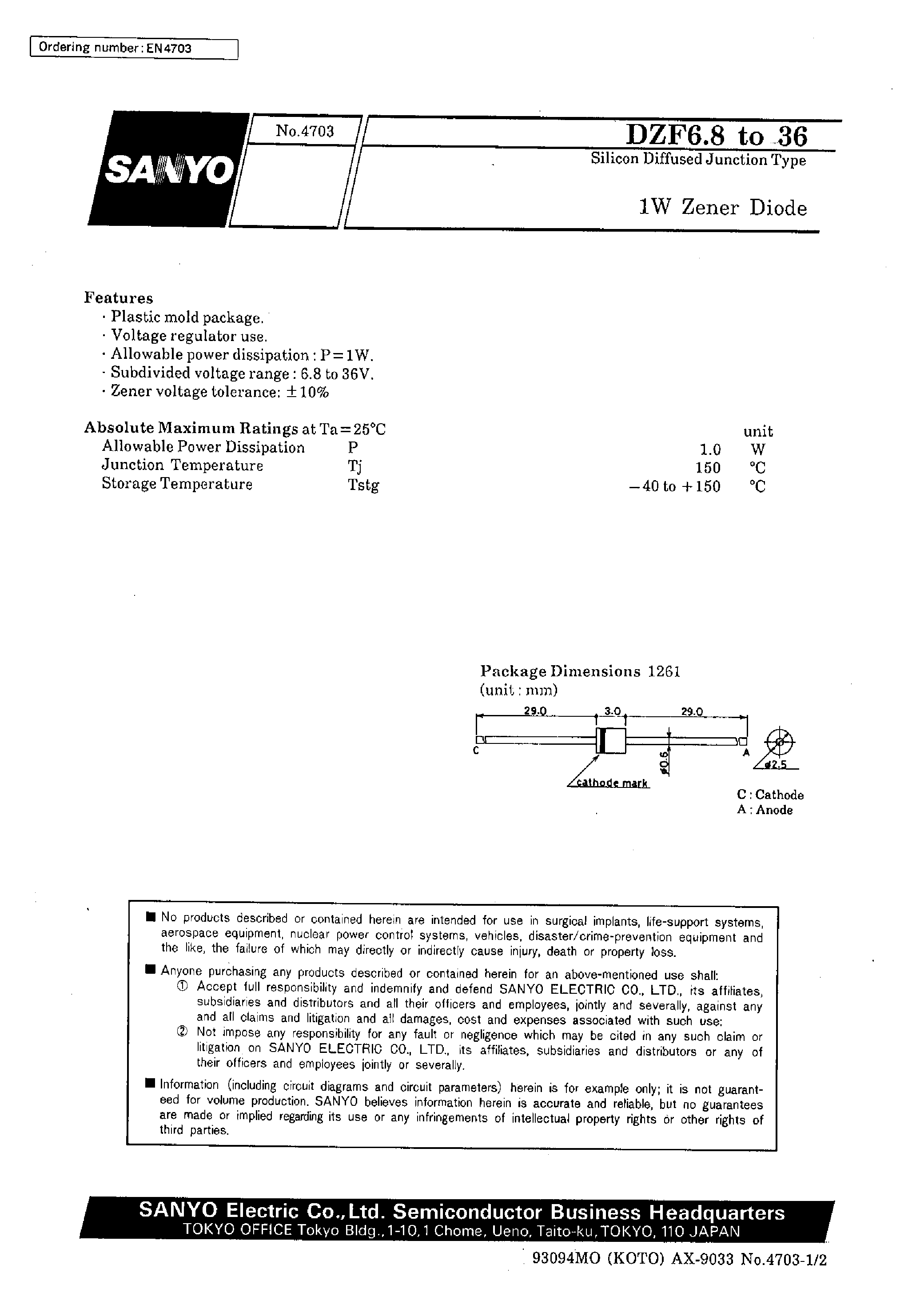 Datasheet DZF8.2 - 1W Zener Diode page 1