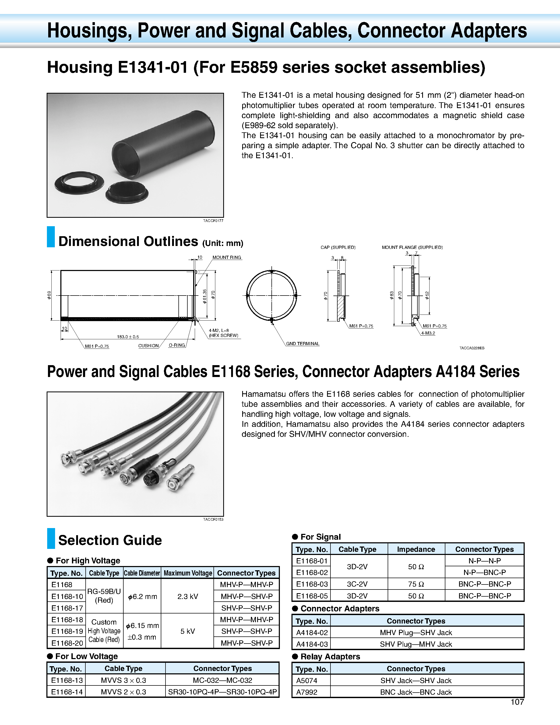 Даташит E1341-01 - Housings/ Power and Signal Cables/ Connector Adapters страница 1