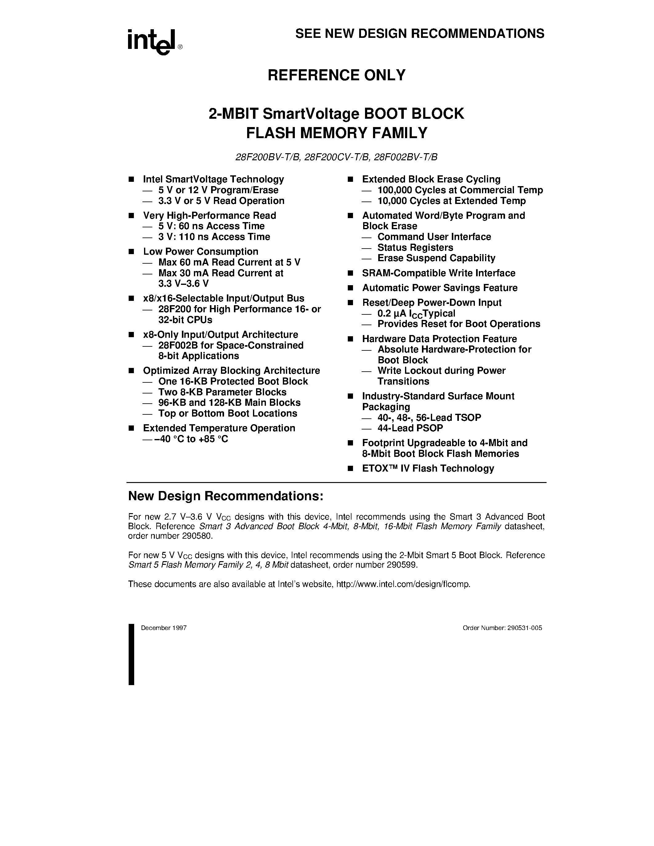 Datasheet E28F002BVB120 - 2-MBIT SmartVoltage BOOT BLOCK FLASH MEMORY FAMILY page 1