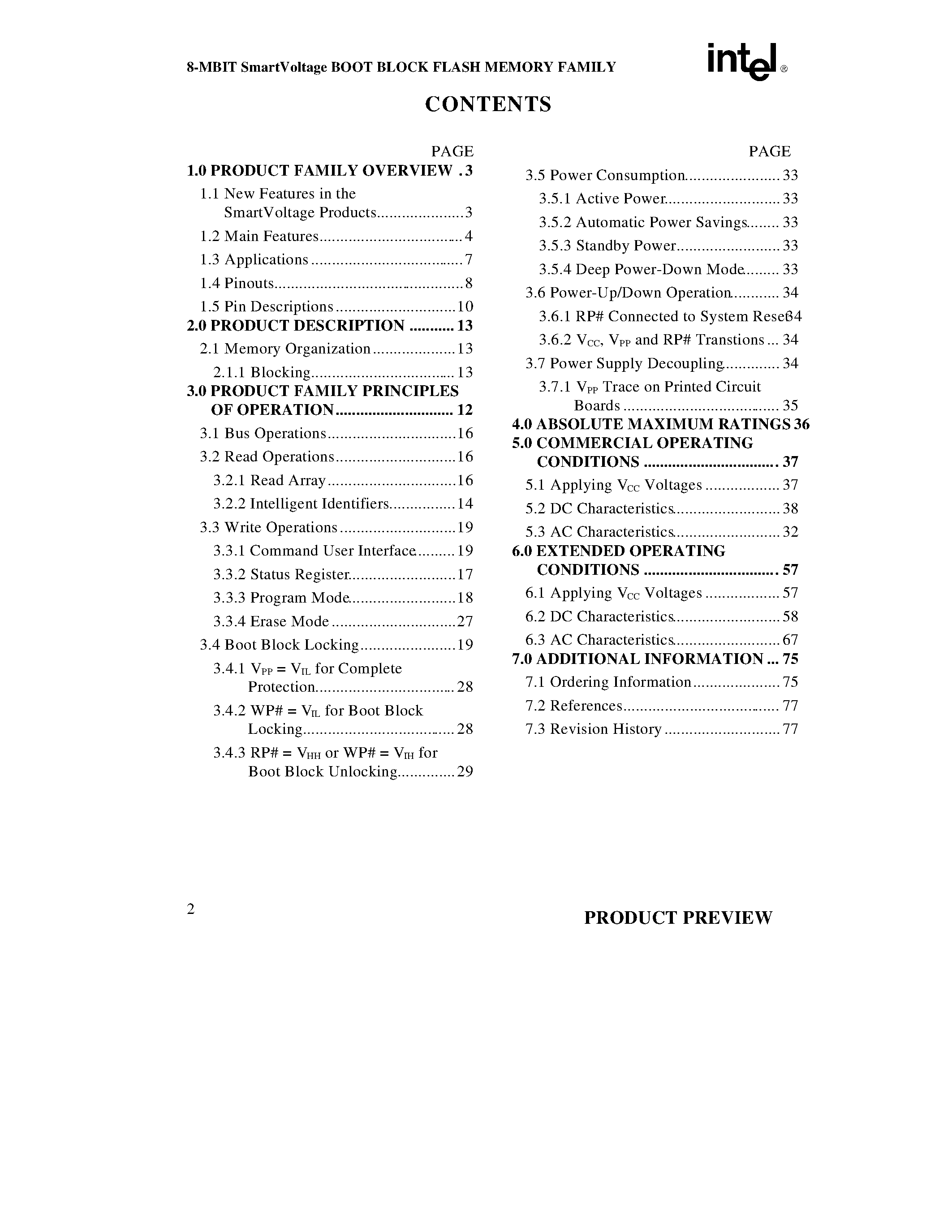Datasheet E28F800CVB70 - 8-MBIT (512K X 16/ 1024K X 8) SmartVoltage BOOT BLOCK FLASH MEMORY FAMILY page 2