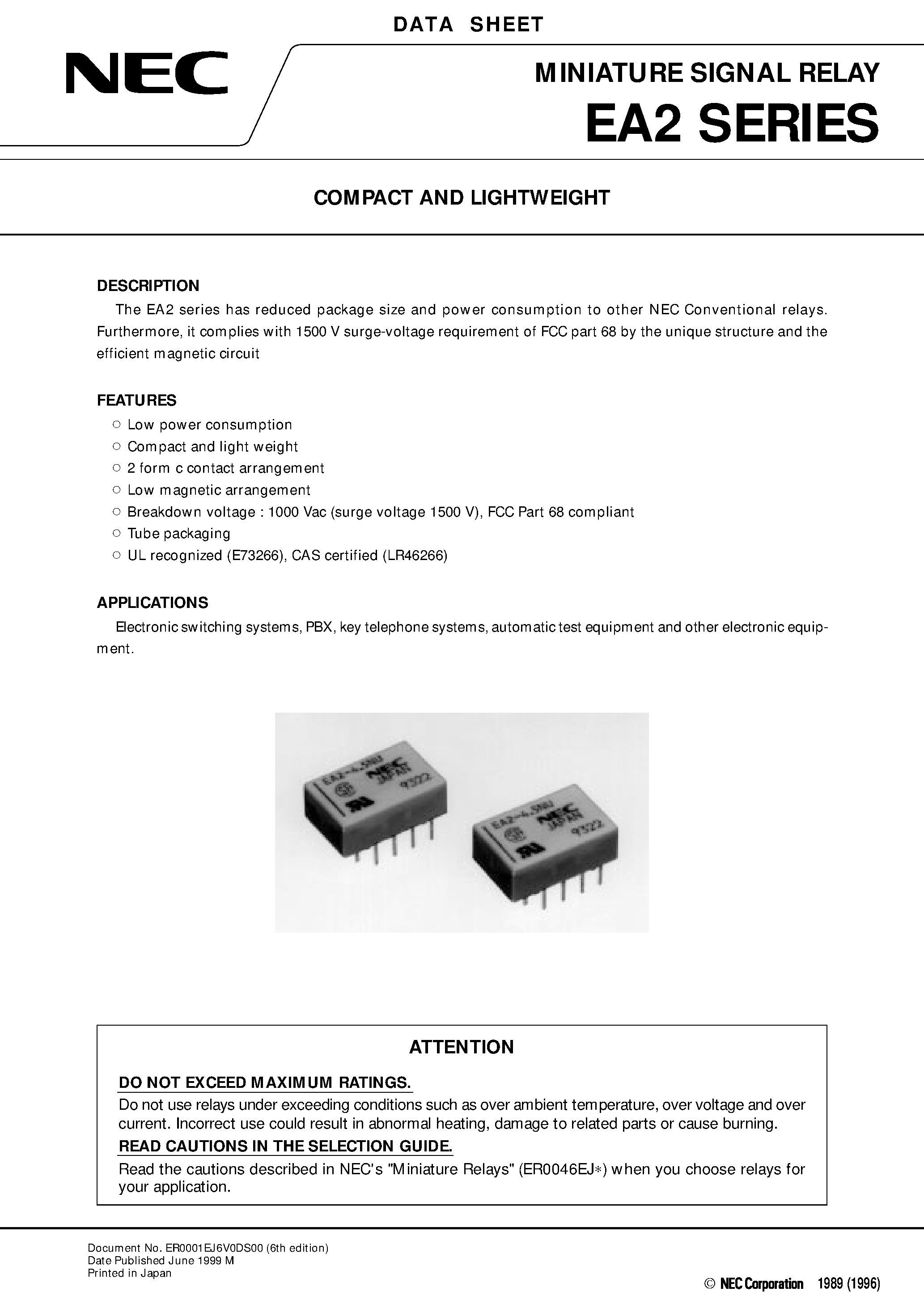 Datasheet EA2-4.5NU page 1 Datasheet EA2-4.5NU - COMPACT AND LIGHTWEIGHT page 1