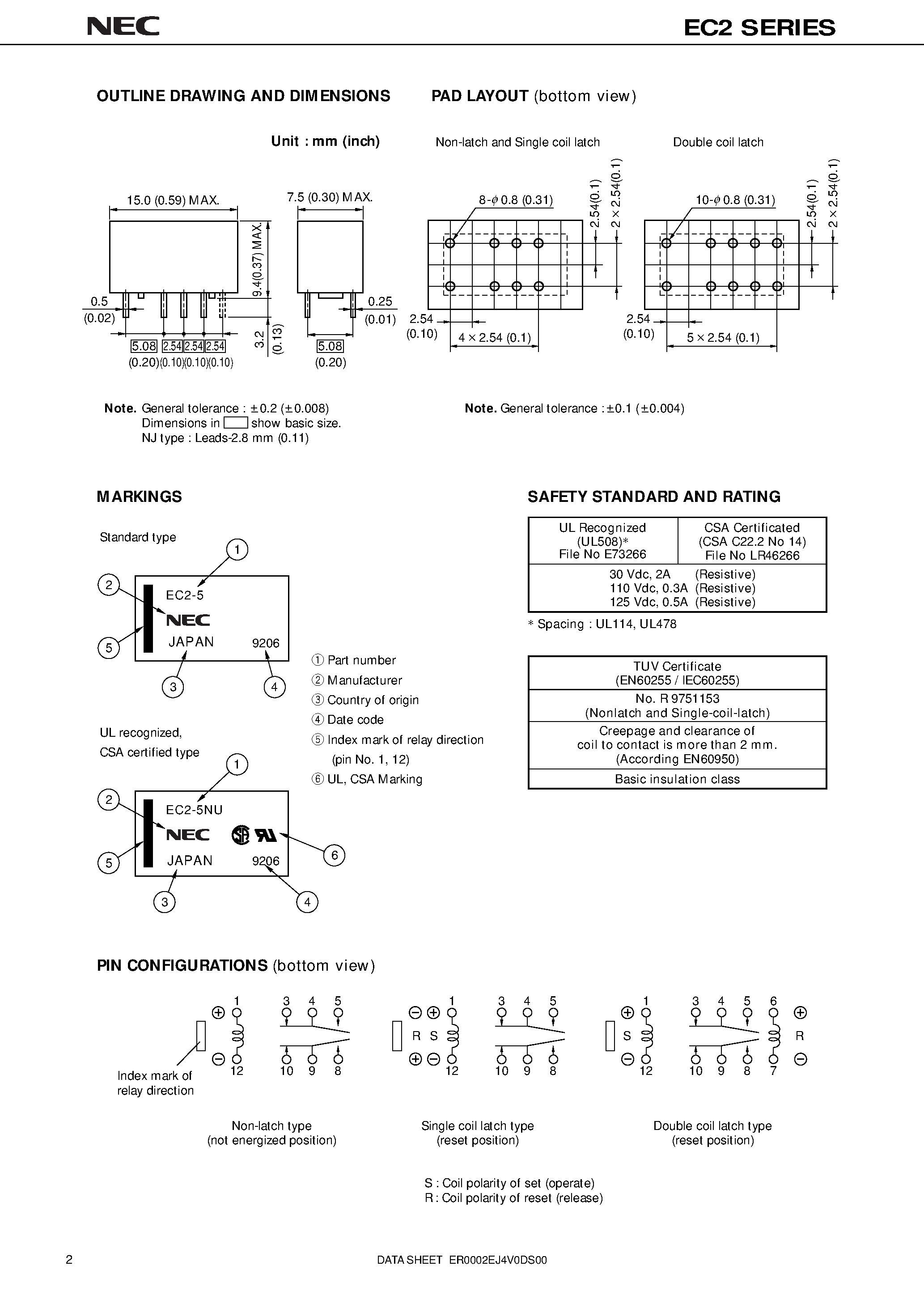 Datasheet EC2-9 - COMPACT AND LIGHTWEIGHT/ SMALL MOUNTING SIZE/ HIGH BREAKDOWN VOLTAGE page 2