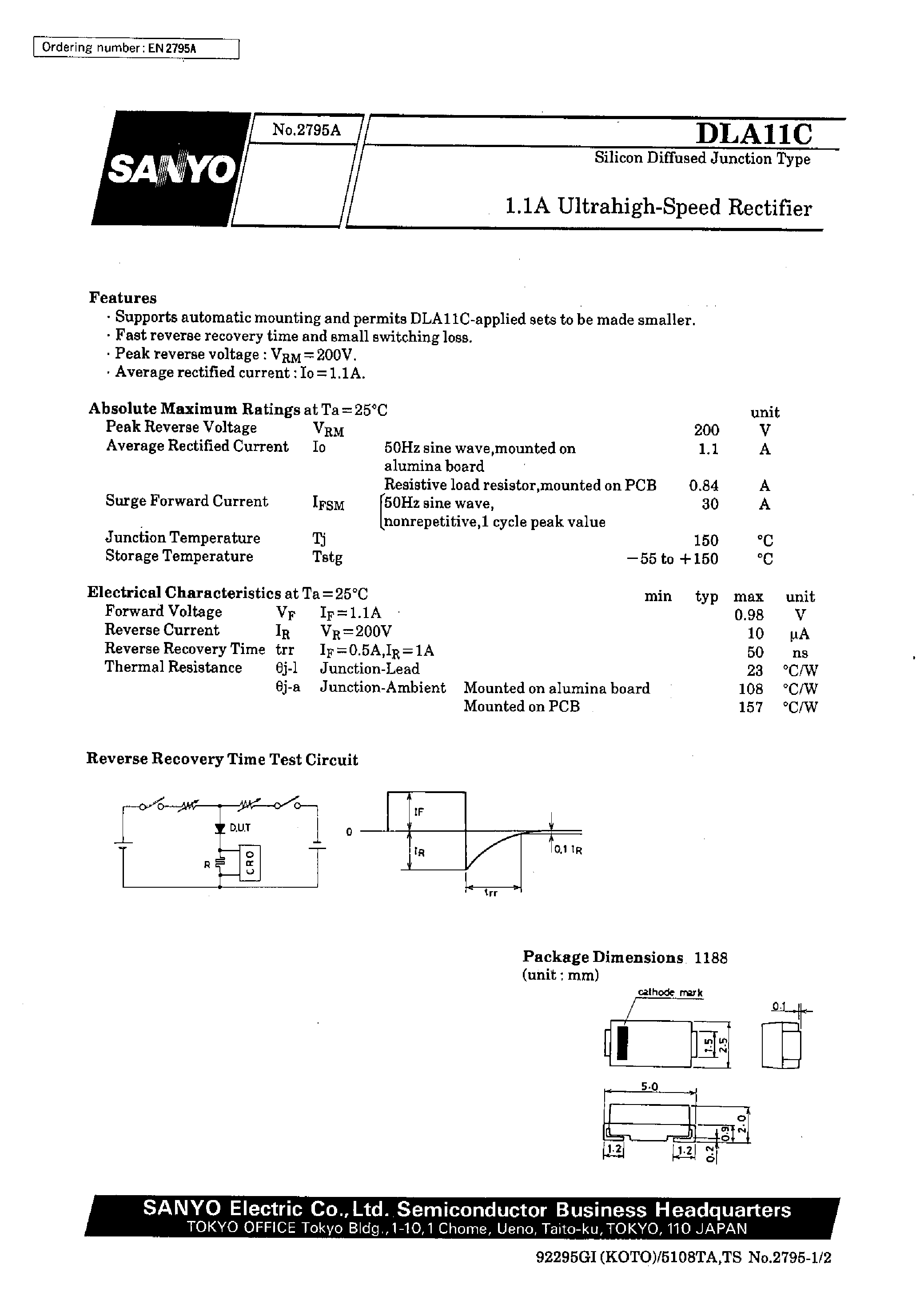 Datasheet DLA11C page 1 Datasheet DLA11C - 1.1A Ultrahigh-Speed Rectifier page 1