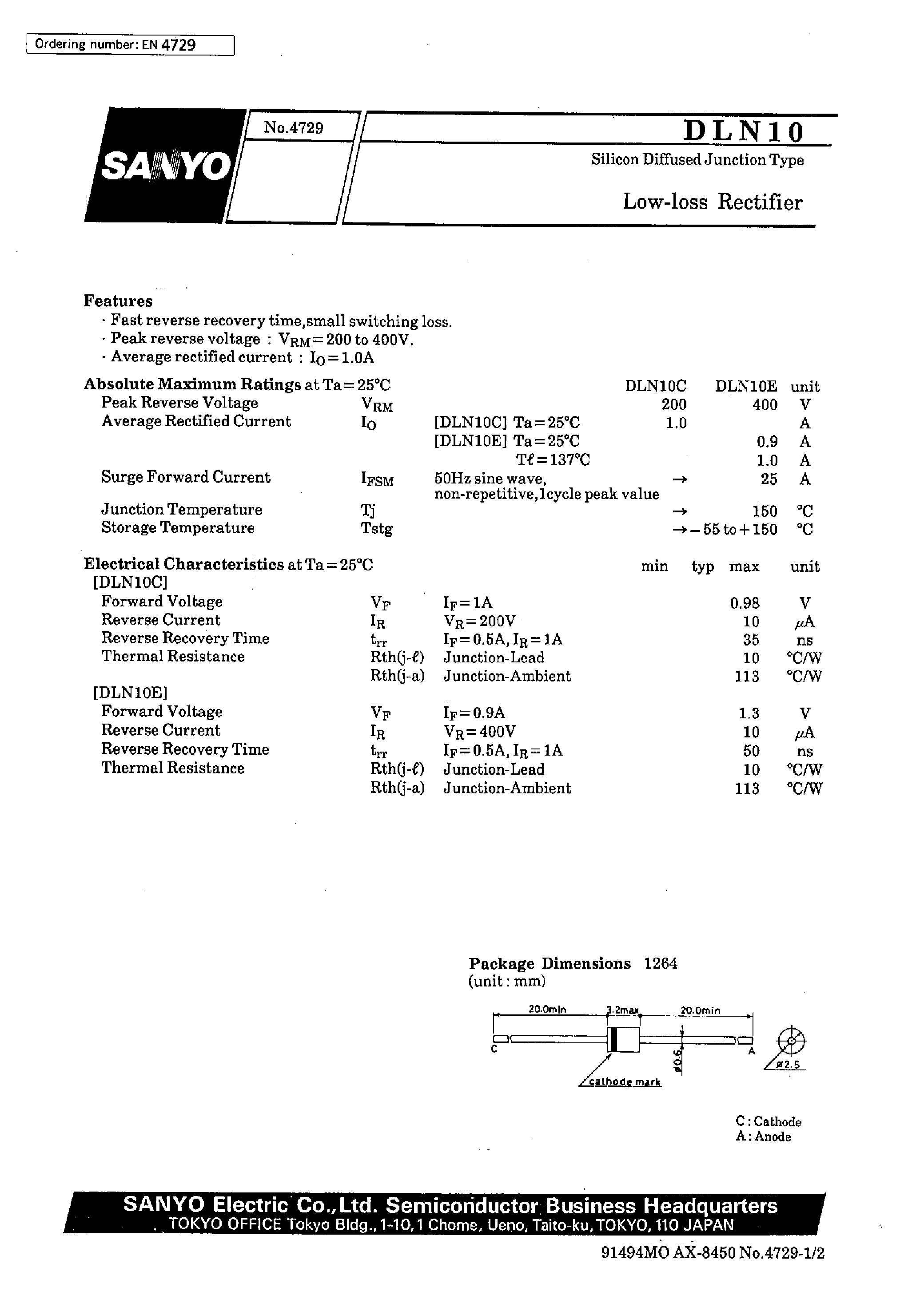 Datasheet DLN10 page 1 Datasheet DLN10 - Low-loss Rectifier page 1