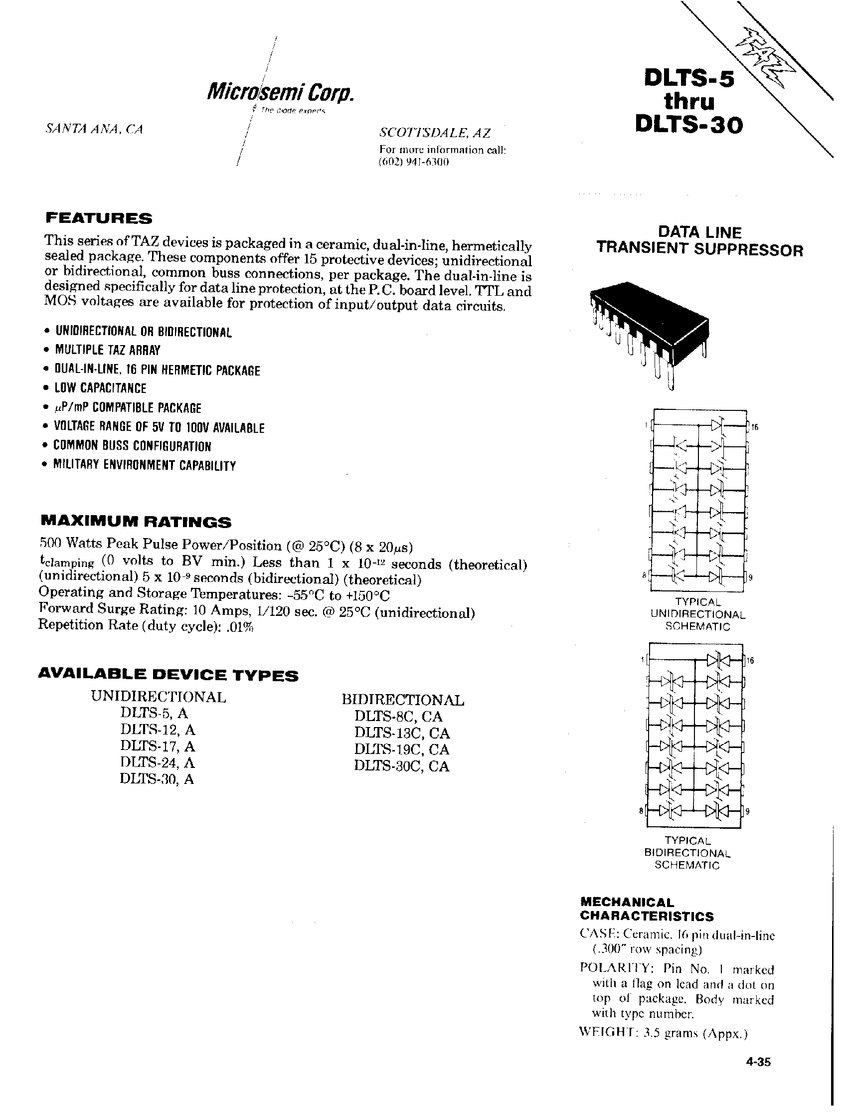 Datasheet DLTS-5 - DATA LINE TRANSIENT SUPPRESSOR page 1