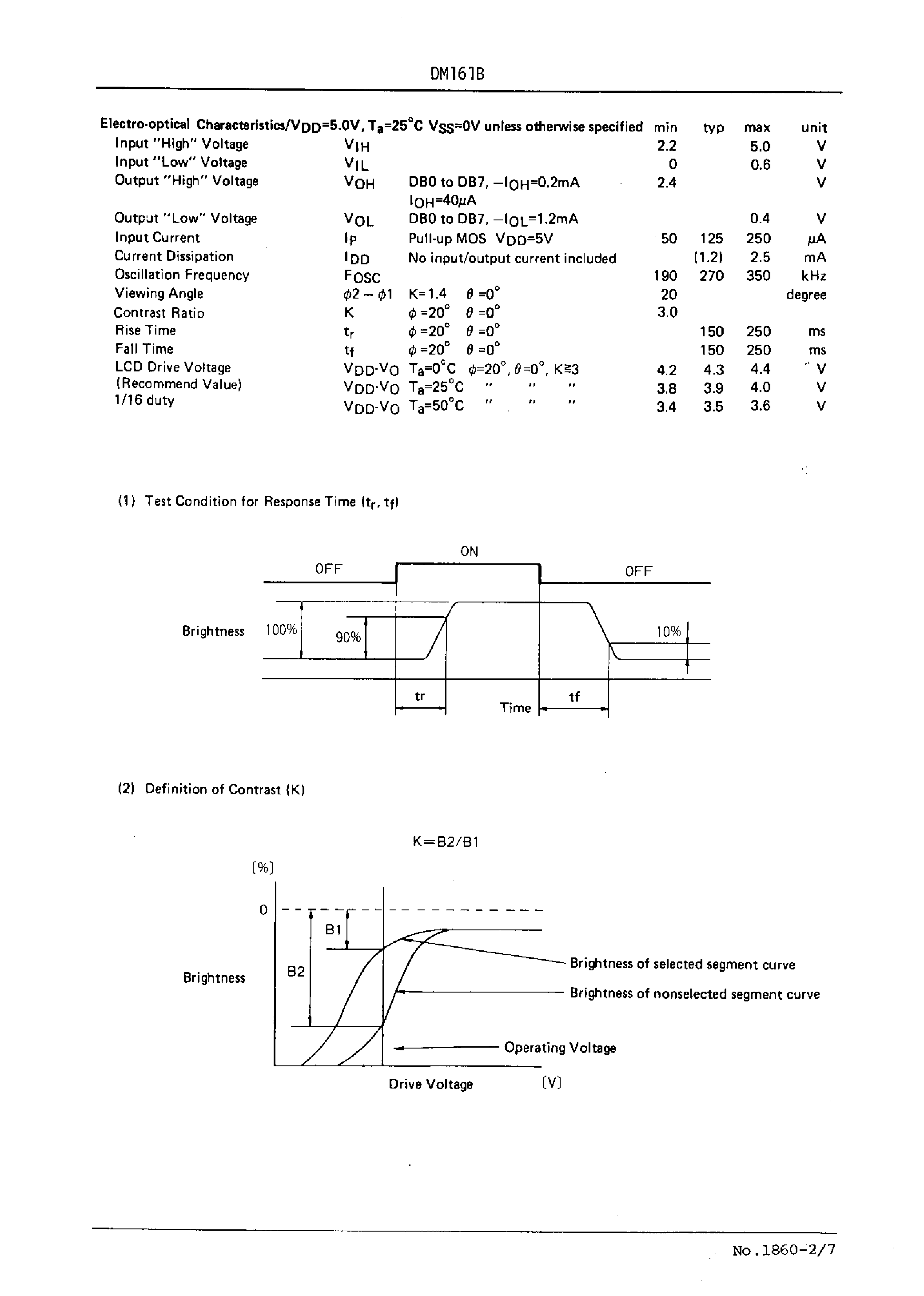 Datasheet DM161B - 16 characters x 1 line Liquid Crystal Dot Matrix Display Module page 2