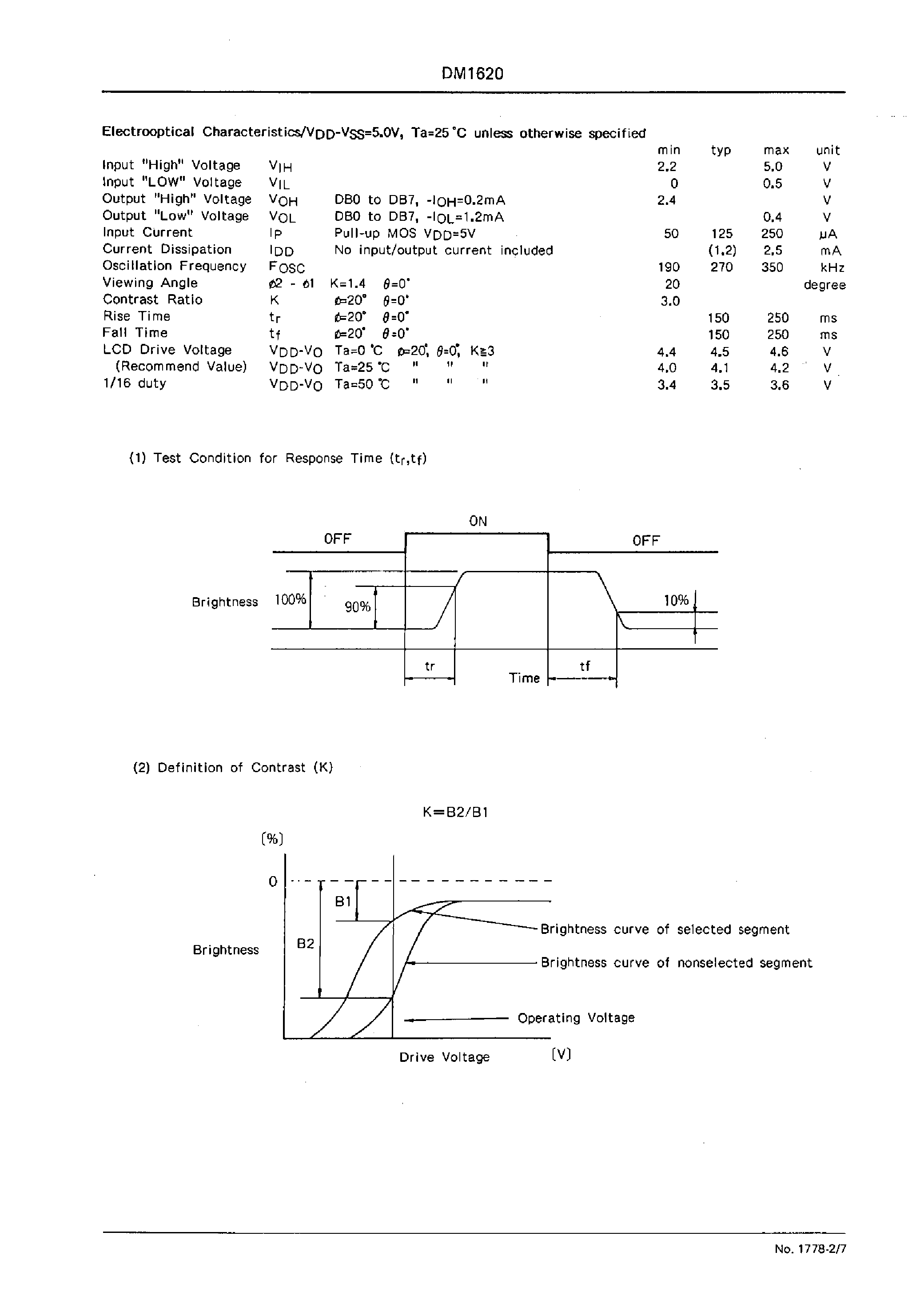 Datasheet DM1620 page 2 Datasheet DM1620 - 16 characters x 2 line Liquid Crystal Dot Matrix Display Module page 2