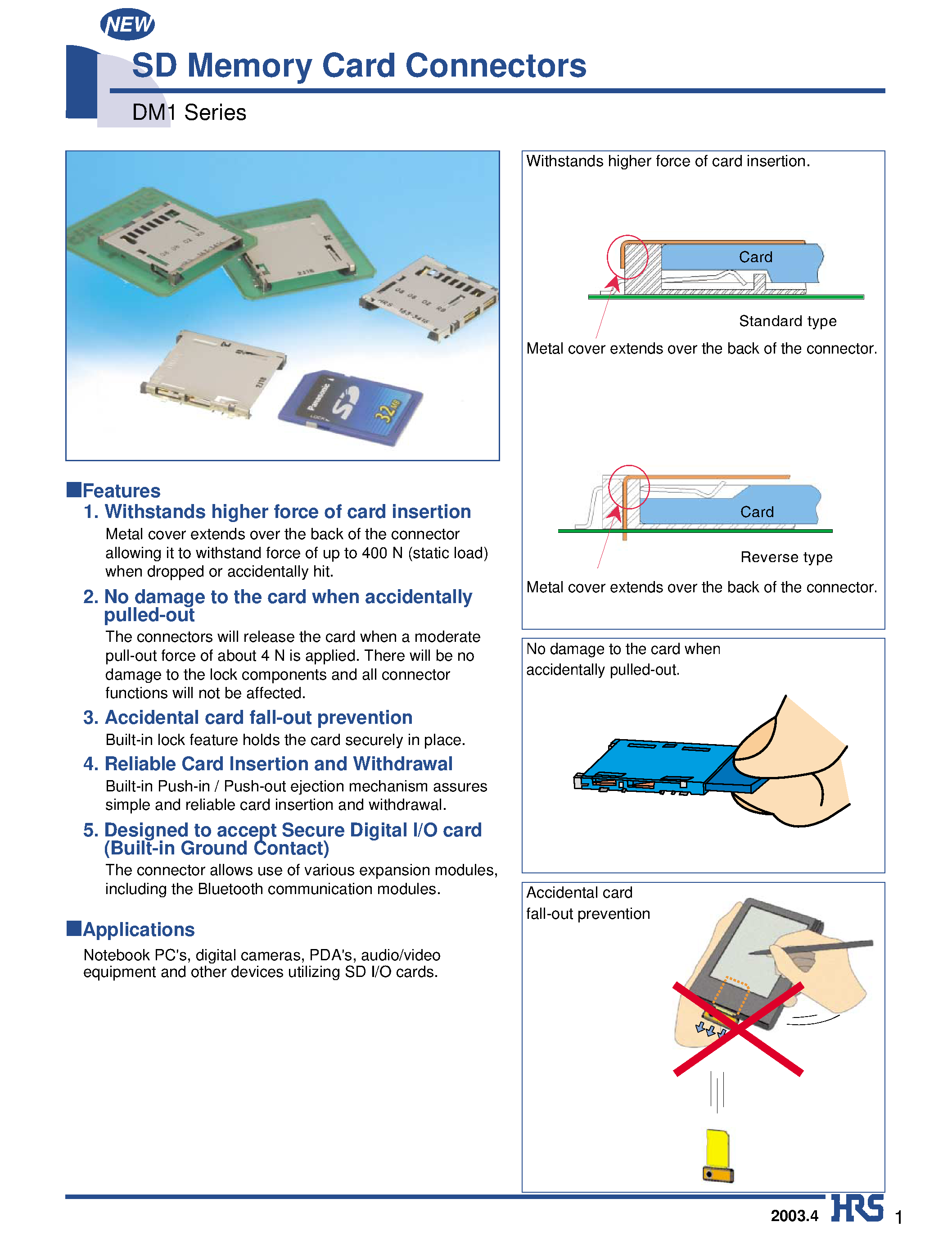 Даташит на микросхему DM1AA-DSF-PEJ страница 1 Даташит DM1AA-DSF-PEJ - SD Memory Card Connectors страница 1