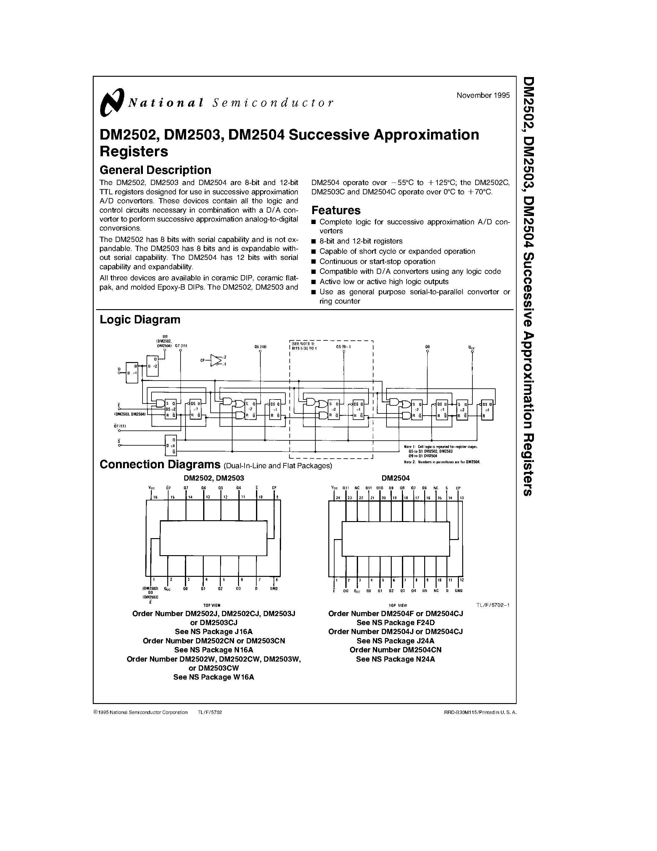 Даташит на микросхему DM2504J страница 1 Даташит DM2504J - Successive Approximation Registers страница 1
