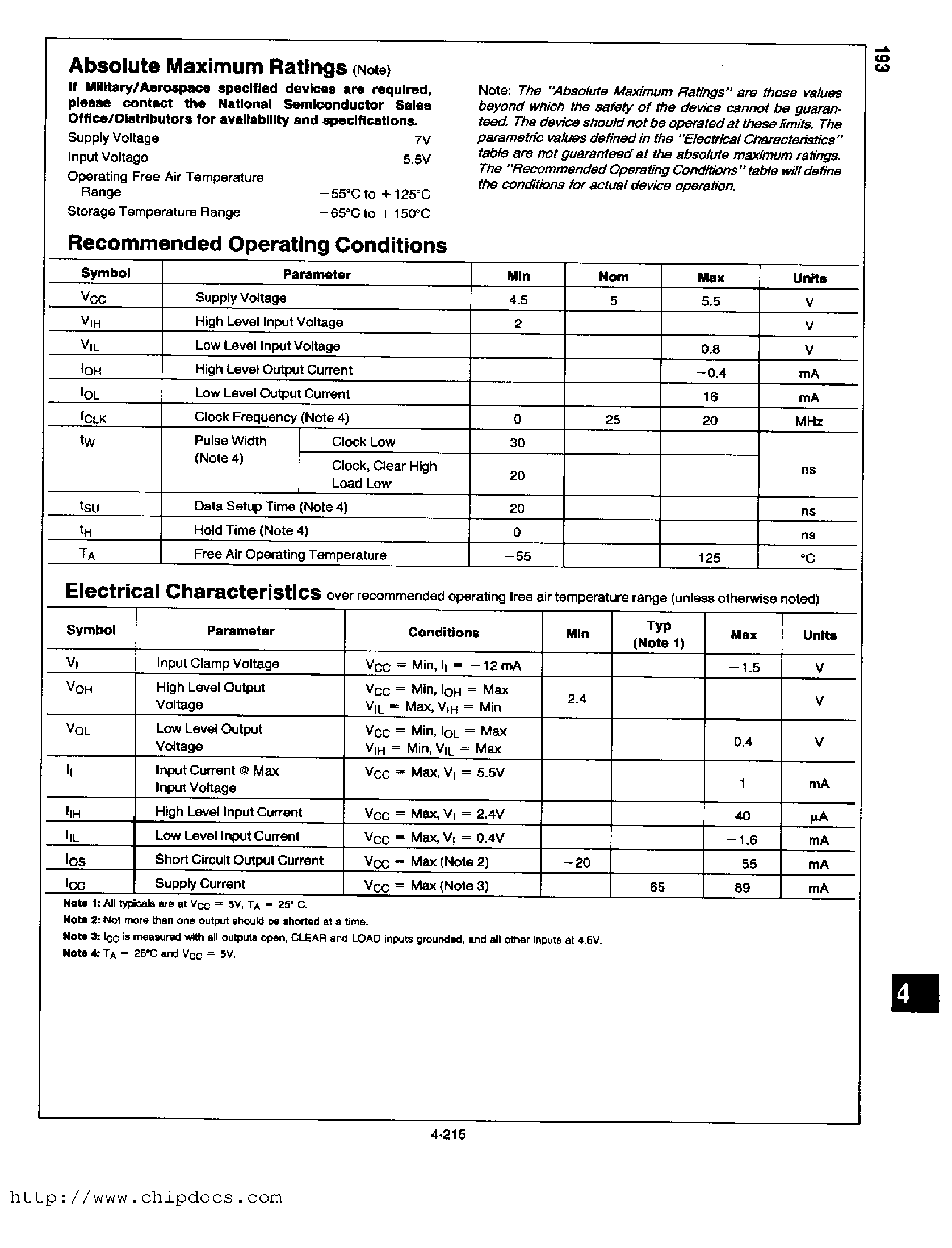 Datasheet DM54193J page 2 Datasheet DM54193J - Synchronous Up/Down 4-Bit Binary Counter with Dual Clock page 2