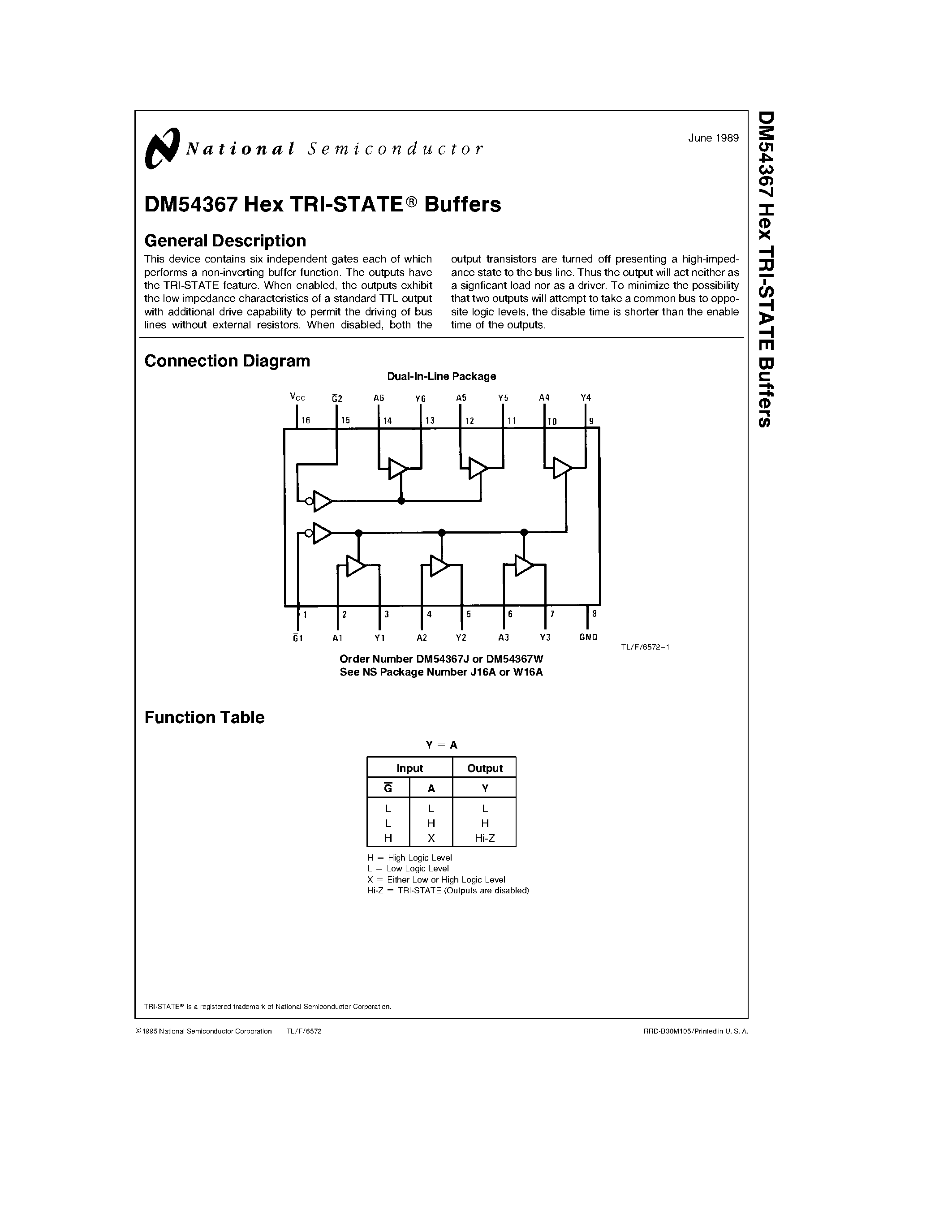 Datasheet DM54367W page 1 Datasheet DM54367W - Hex TRI-STATE Buffers page 1