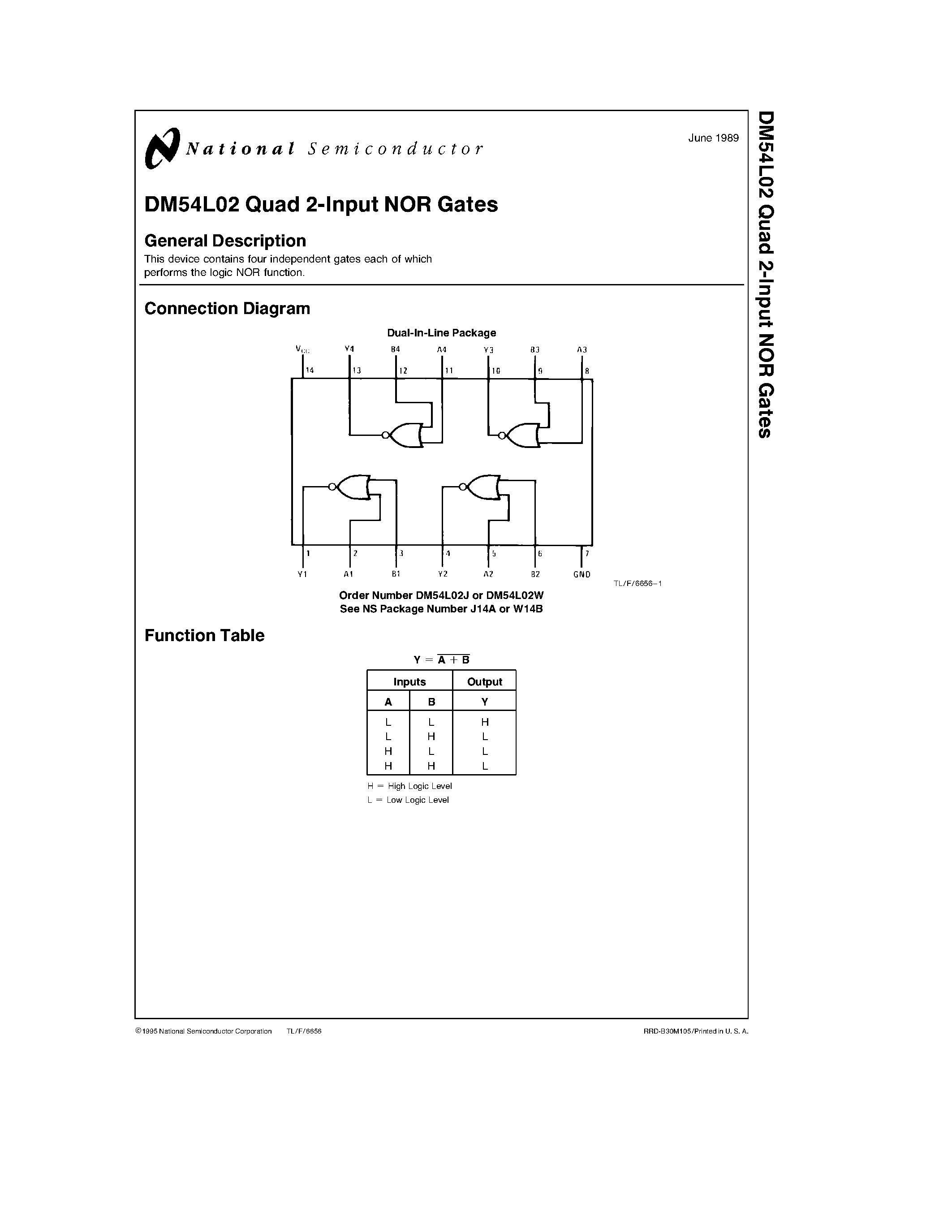 Даташит на микросхему DM54L02 страница 1 Даташит DM54L02 - Quad 2-Input NOR Gates страница 1