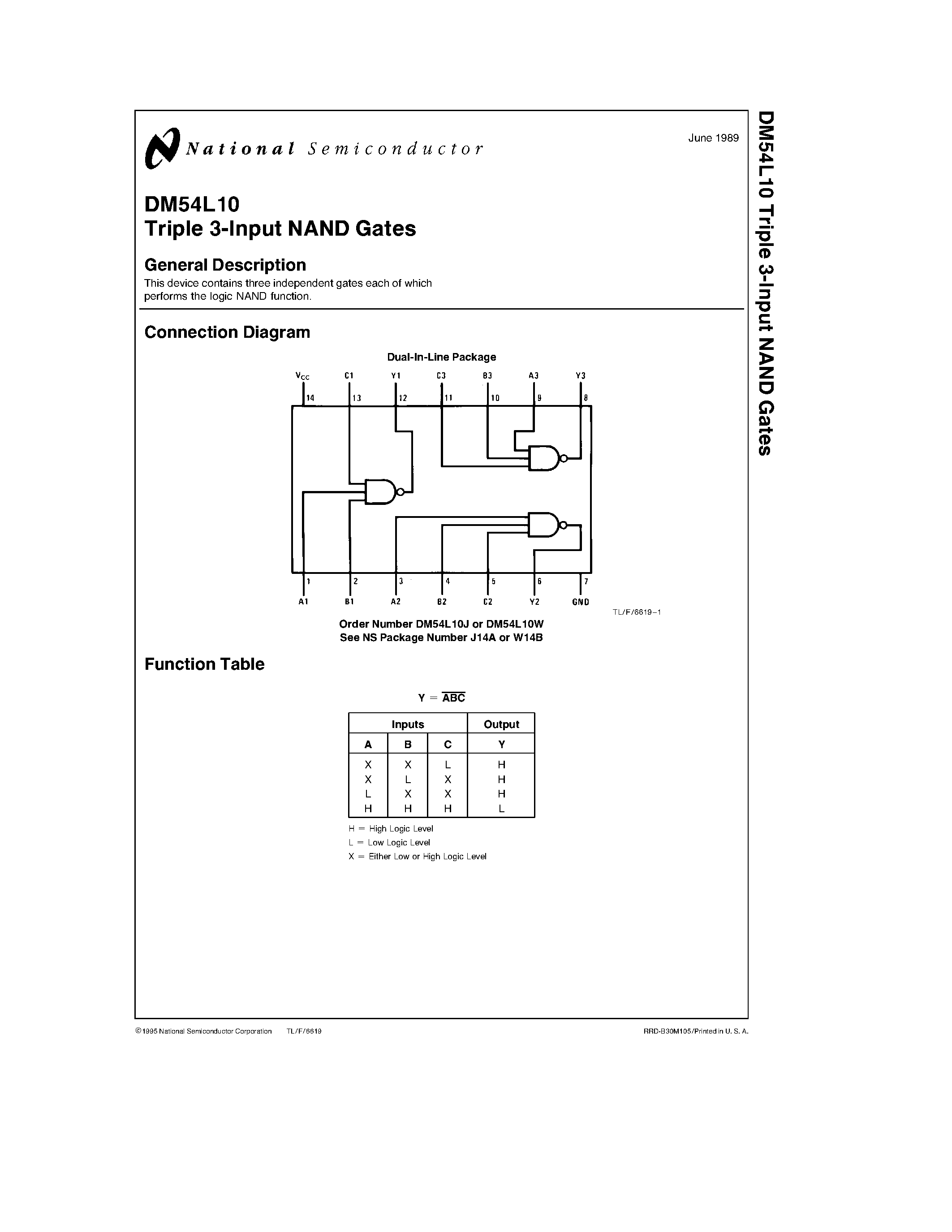 Datasheet DM54L10J page 1 Datasheet DM54L10J - Triple 3-Input NAND Gates page 1