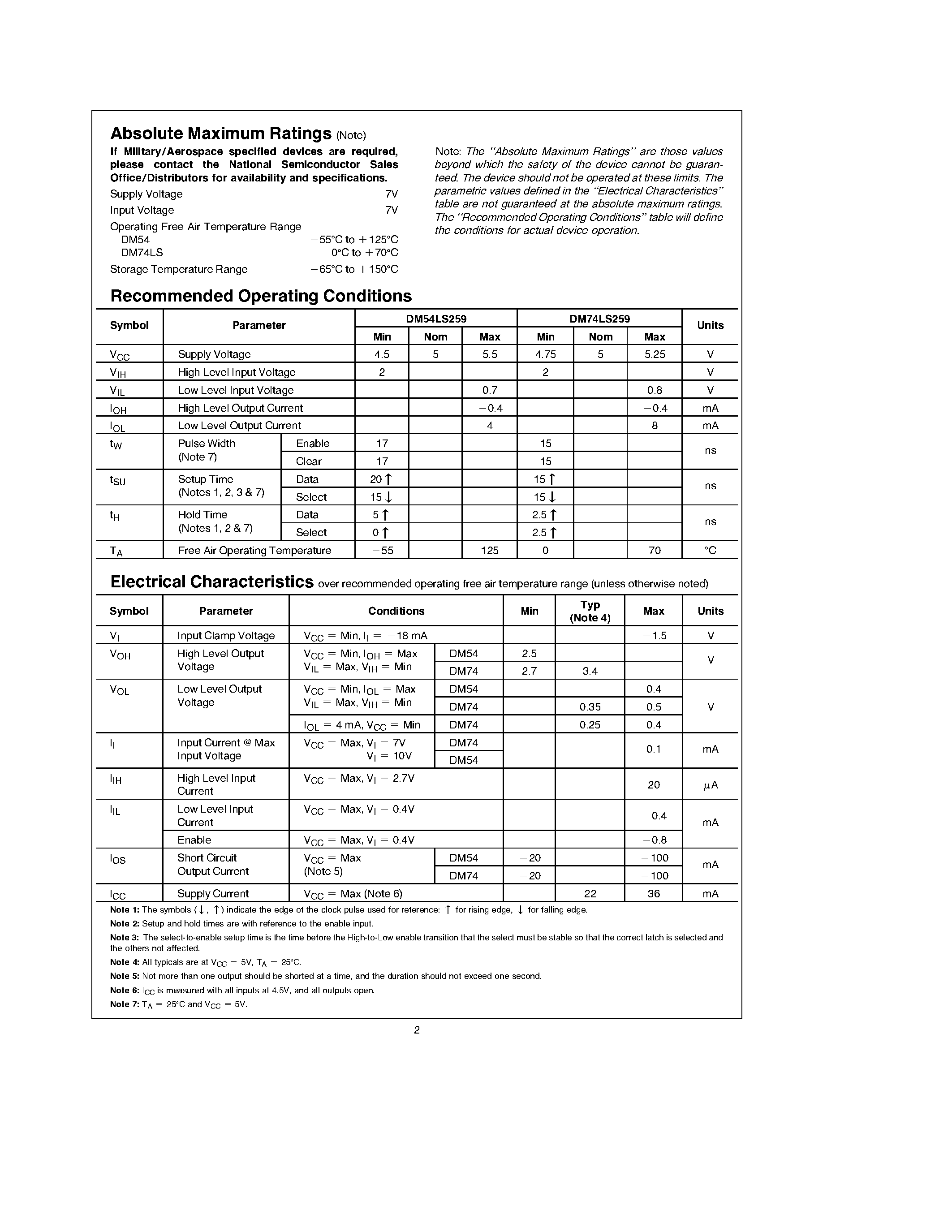 Datasheet DM54LS25 page 2 Datasheet DM54LS25 - 8-Bit Addressable Latches page 2