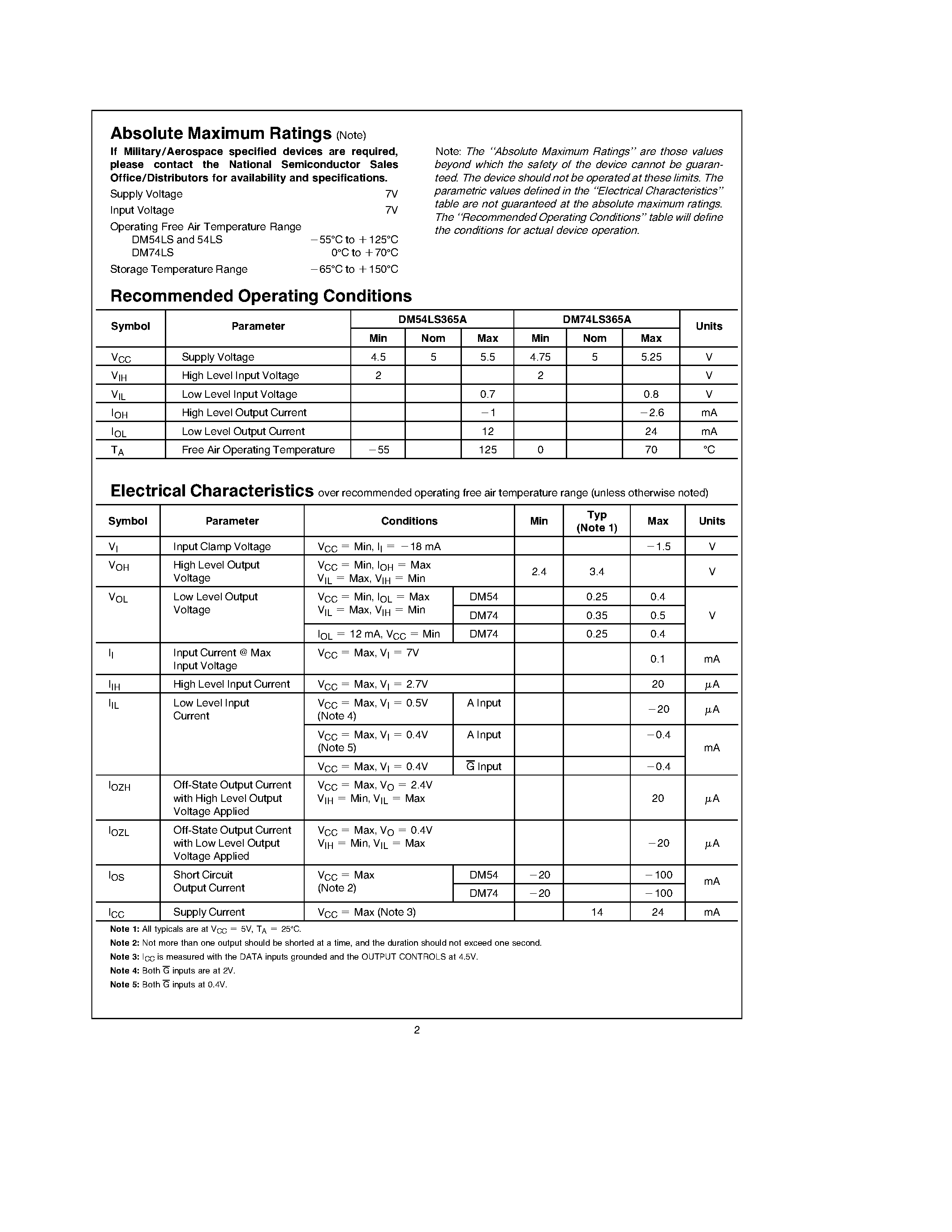 Datasheet DM54LS365AJ page 2 Datasheet DM54LS365AJ - Hex TRI-STATE Buffers page 2