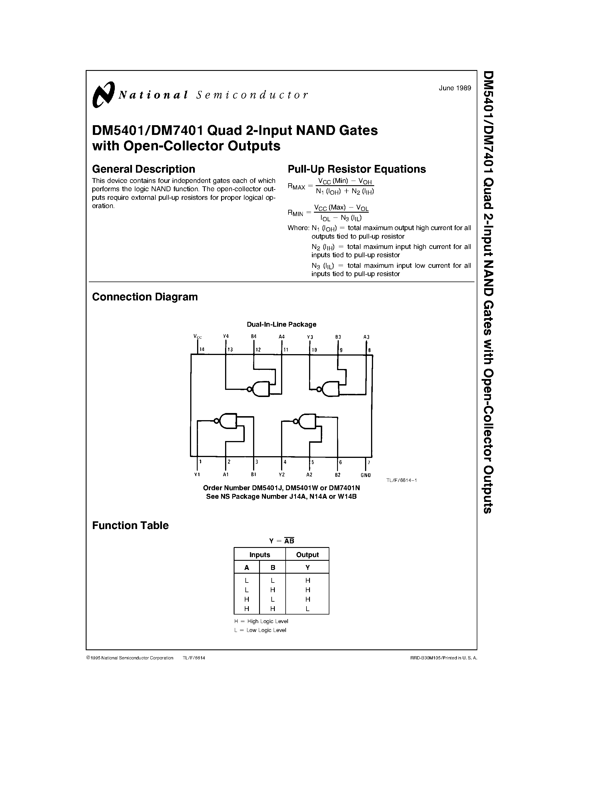 Даташит DM7401 - Quad 2-Input NAND Gates with Open-Collector Outputs страница 1