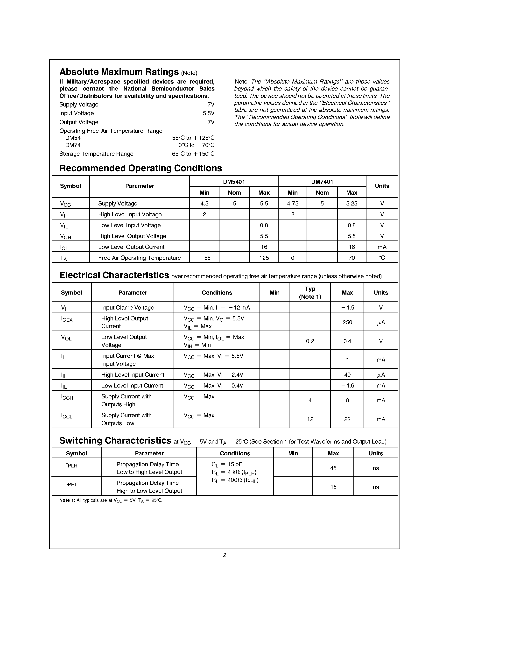 Даташит DM7401 - Quad 2-Input NAND Gates with Open-Collector Outputs страница 2