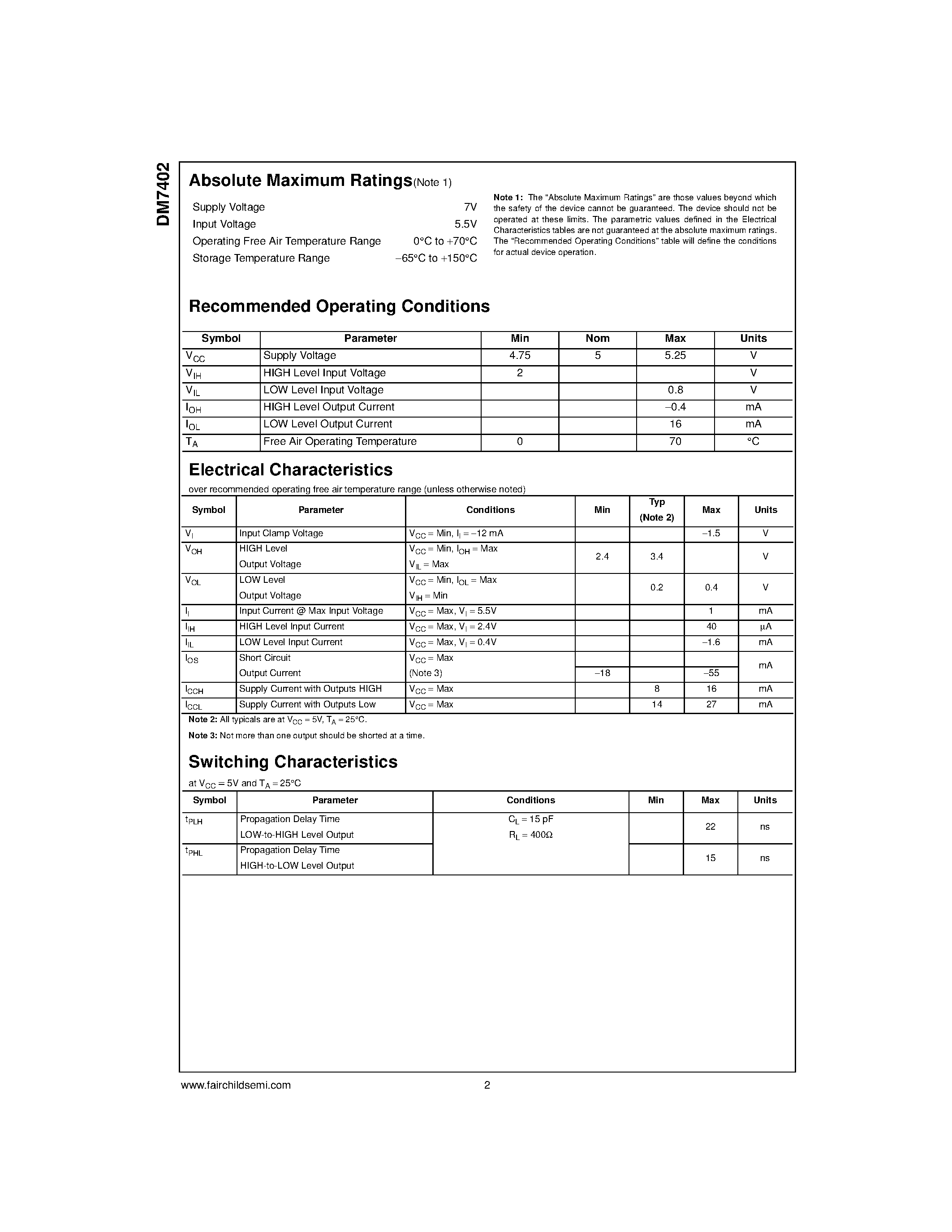 Даташит DM7402N - Quad 2-Input NOR Gates страница 2