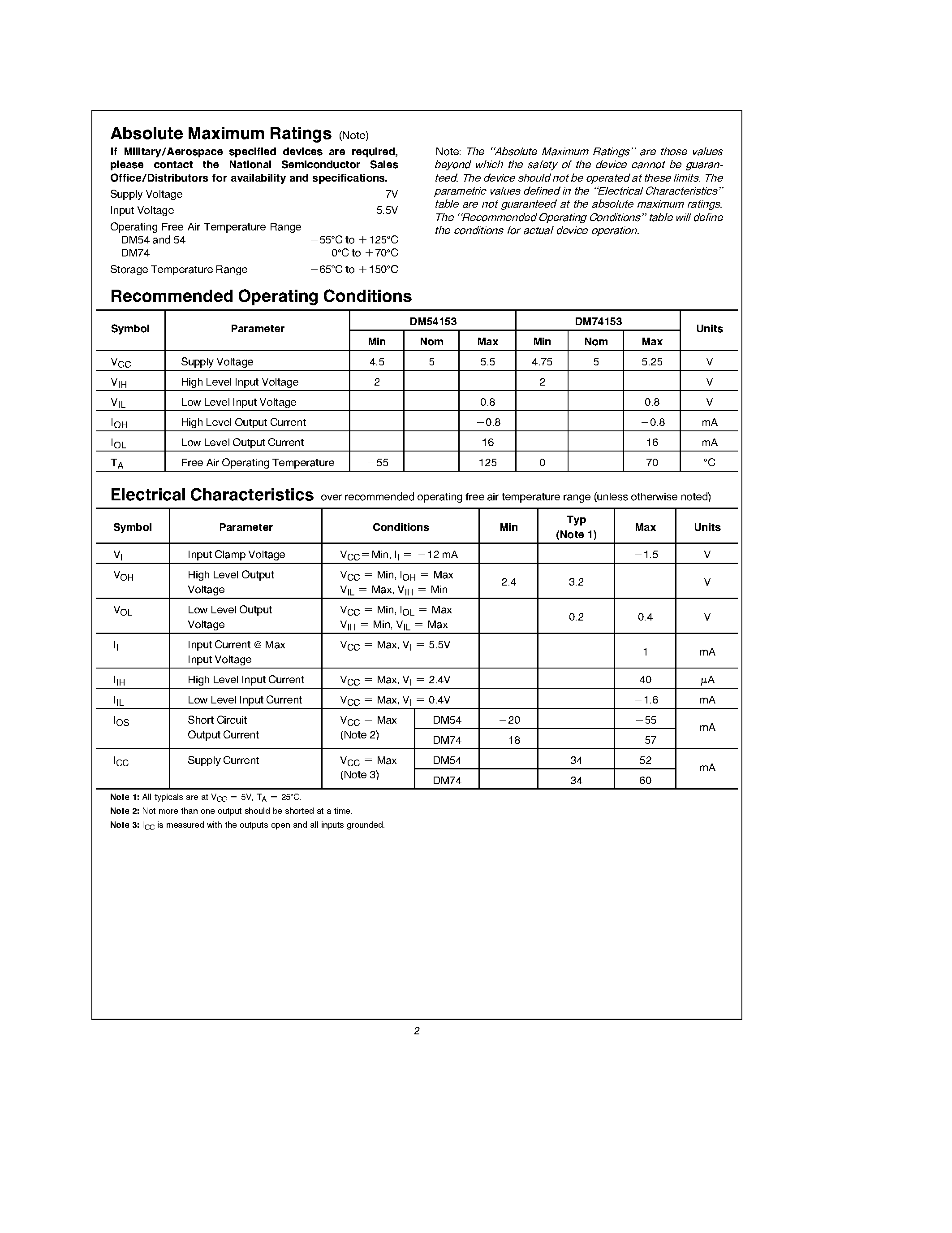 Datasheet DM74153N - Dual 4-Line to 1-Line Data Selectors/Multiplexers page 2