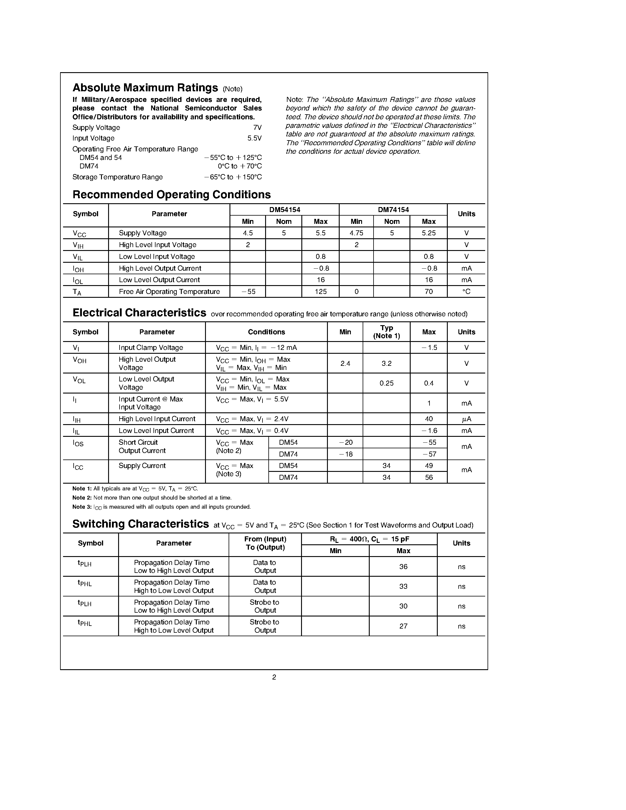Datasheet DM74154 - 4-Line to 16-Line Decoders/Demultiplexers page 2