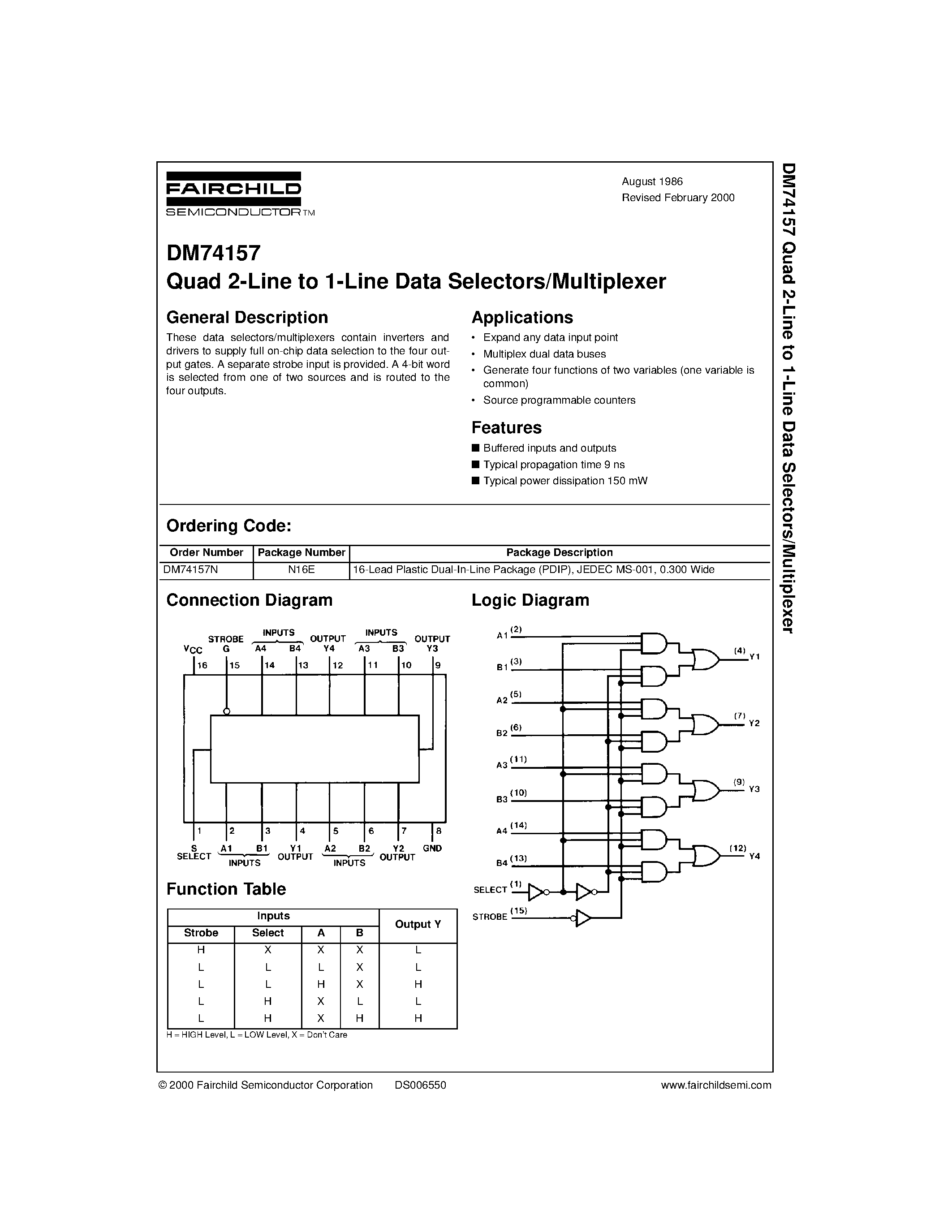 Даташит на микросхему DM74157 страница 1 Даташит DM74157 - Quad 2-Line to 1-Line Data Selectors/Multiplexer страница 1