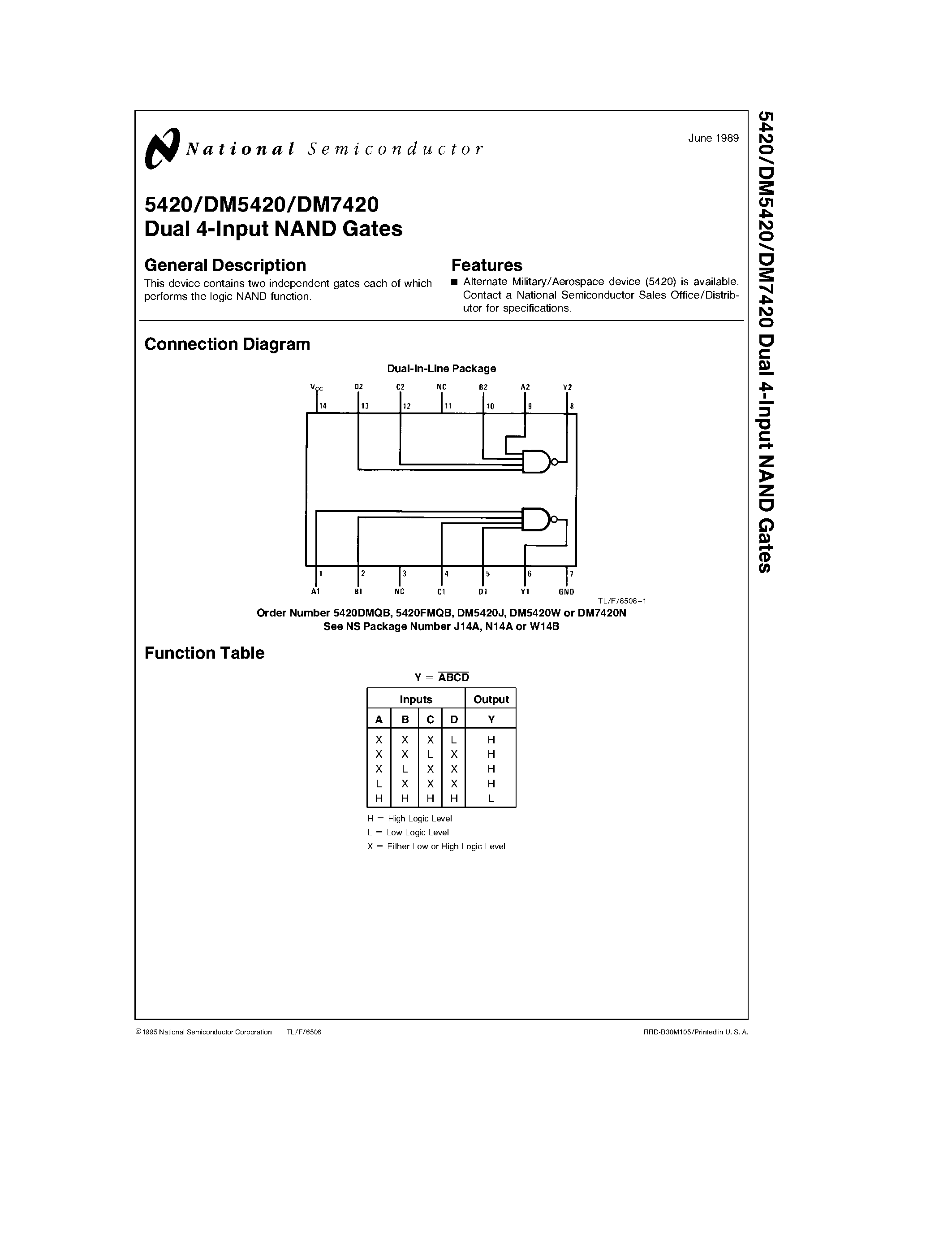 Datasheet DM7420N - Dual 4-Input NAND Gates page 1