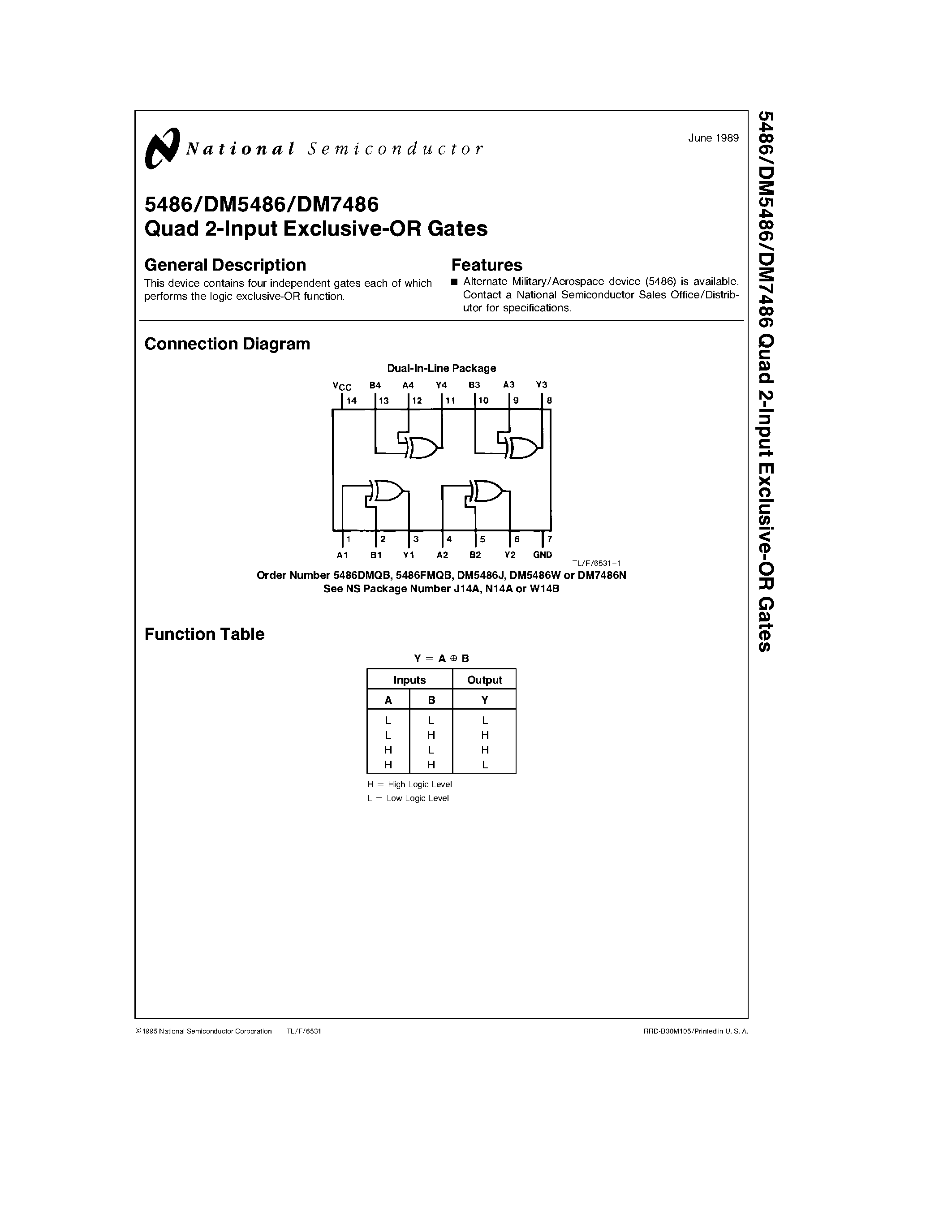 Даташит DM7486N - Quad 2-Input Exclusive-OR Gates страница 1