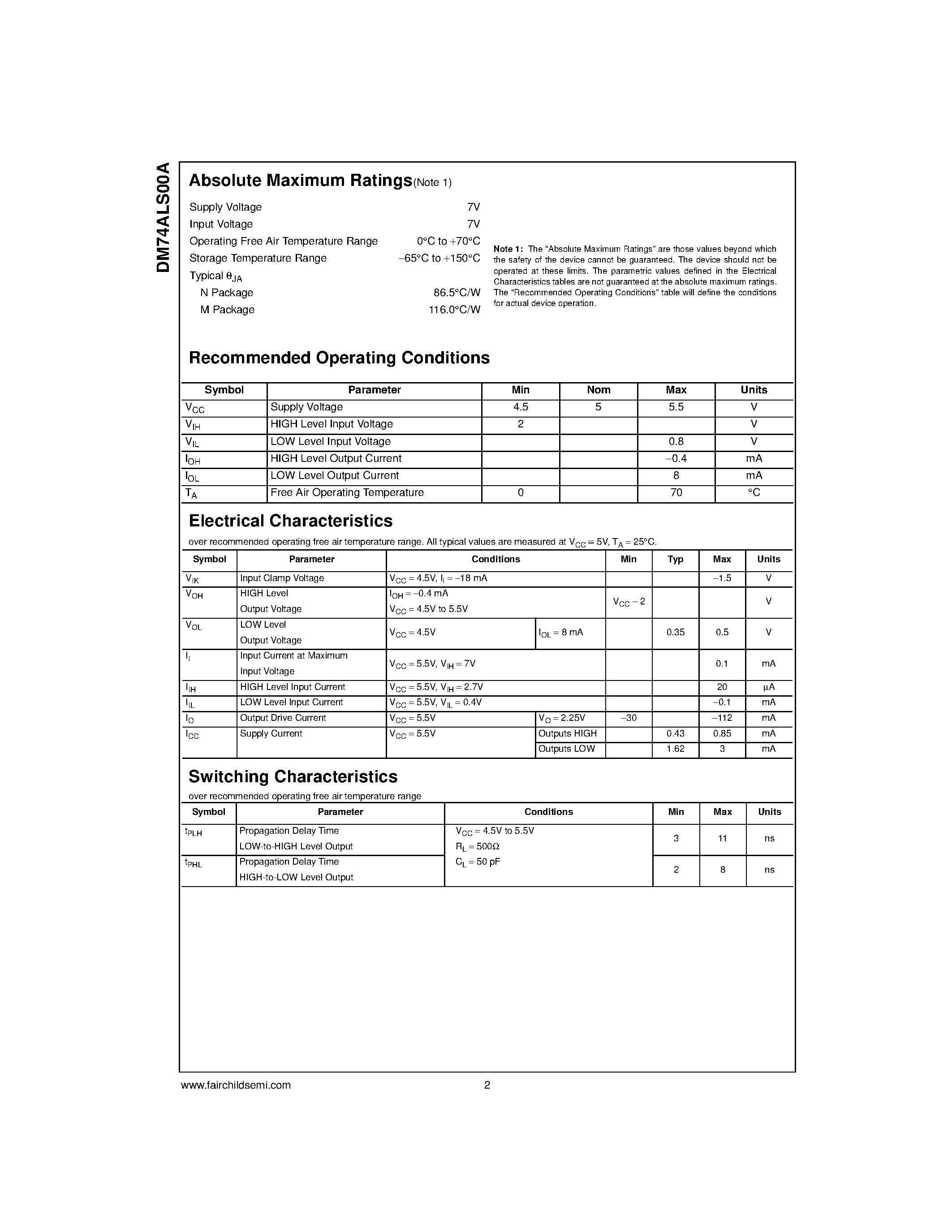 Datasheet DM74ALS00A - Quad 2-Input NAND Gate page 2