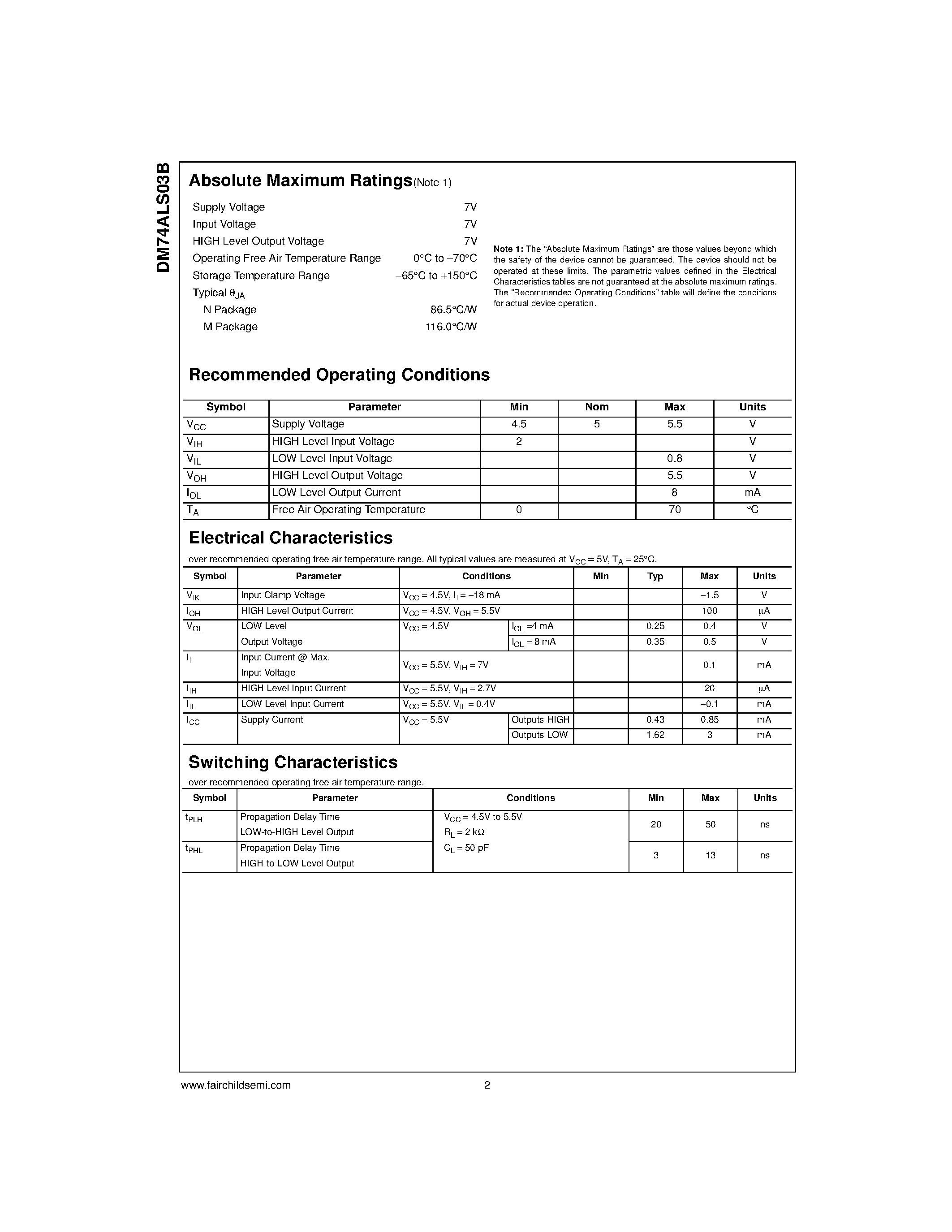 Datasheet DM74ALS03B - Quad 2-Input NAND Gate with Open Collector Outputs page 2