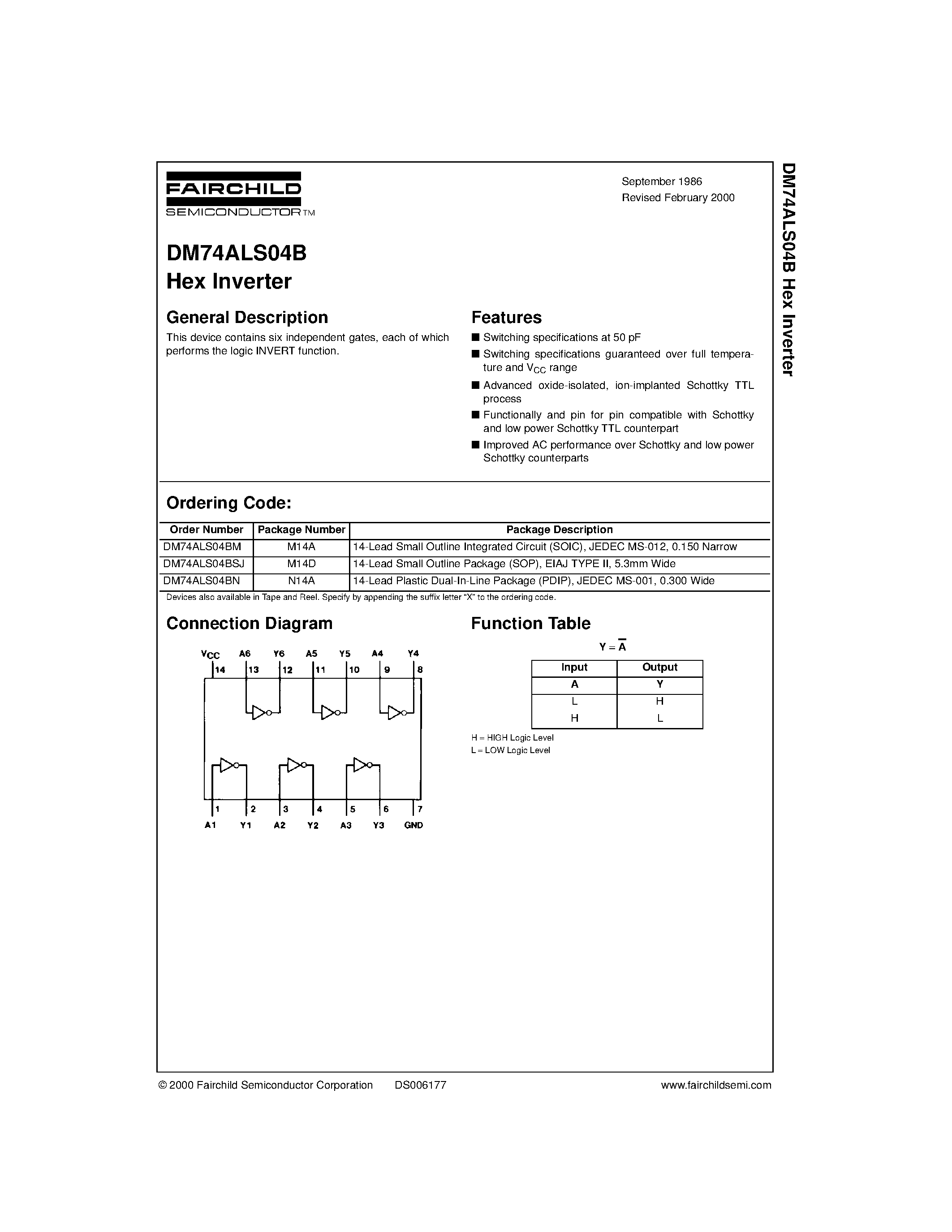 Datasheet DM74ALS04B page 1 Datasheet DM74ALS04B - Hex Inverter page 1